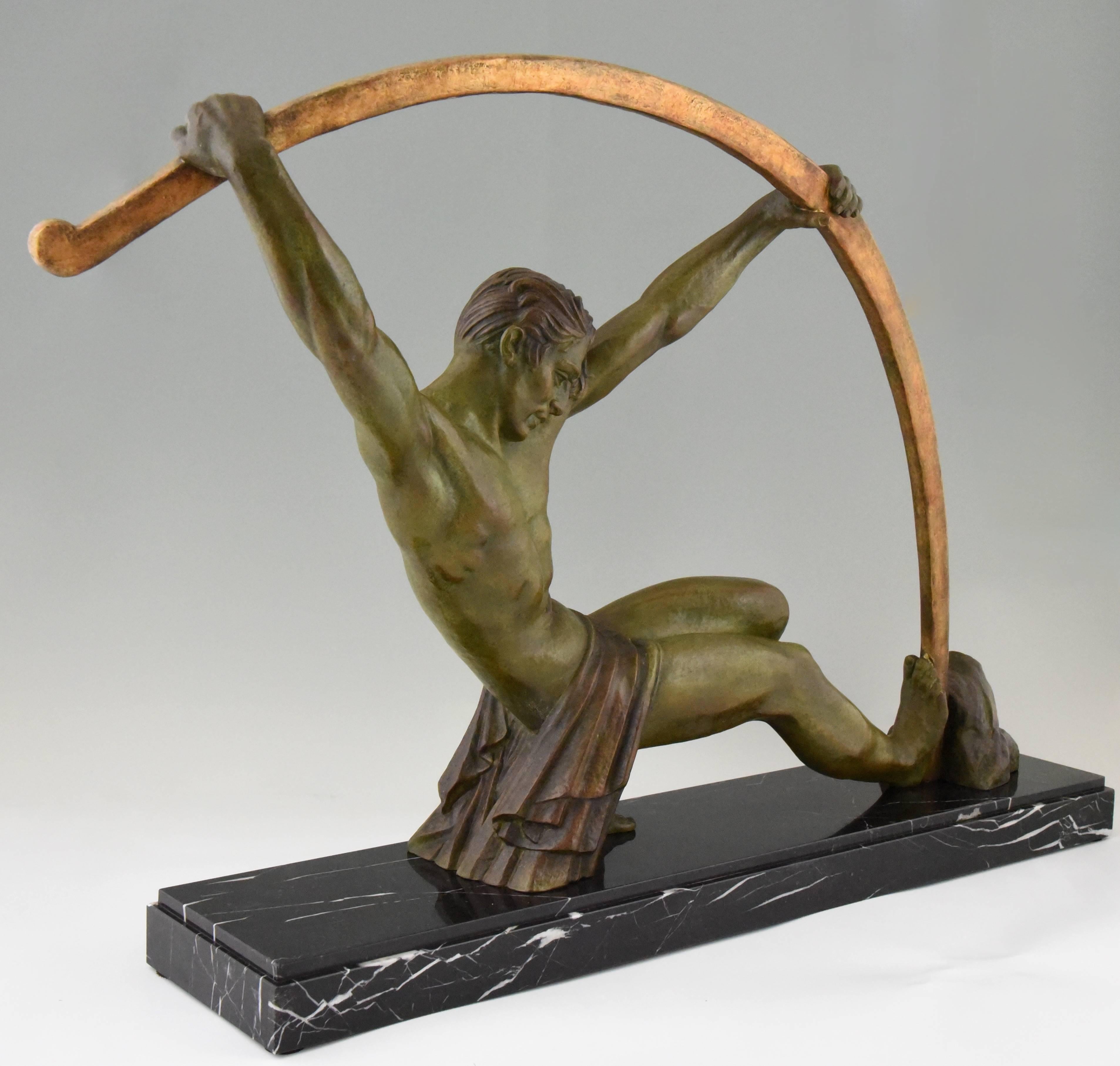 Art Deco Sculpture Athlete with Bar, L'age Du Bronze Demetre Chiparus 3