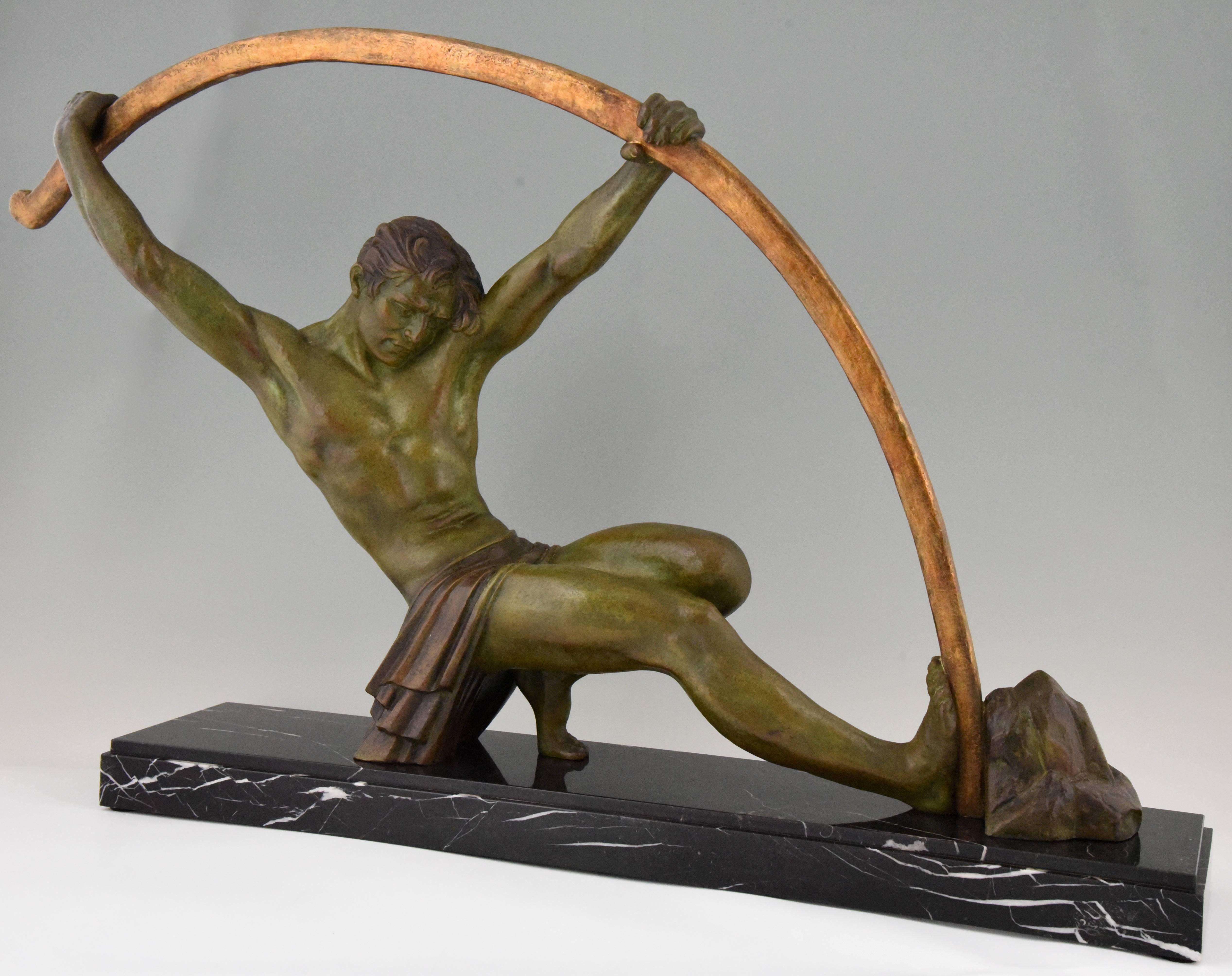 French Art Deco Sculpture Athlete with Bar, L'age Du Bronze Demetre Chiparus