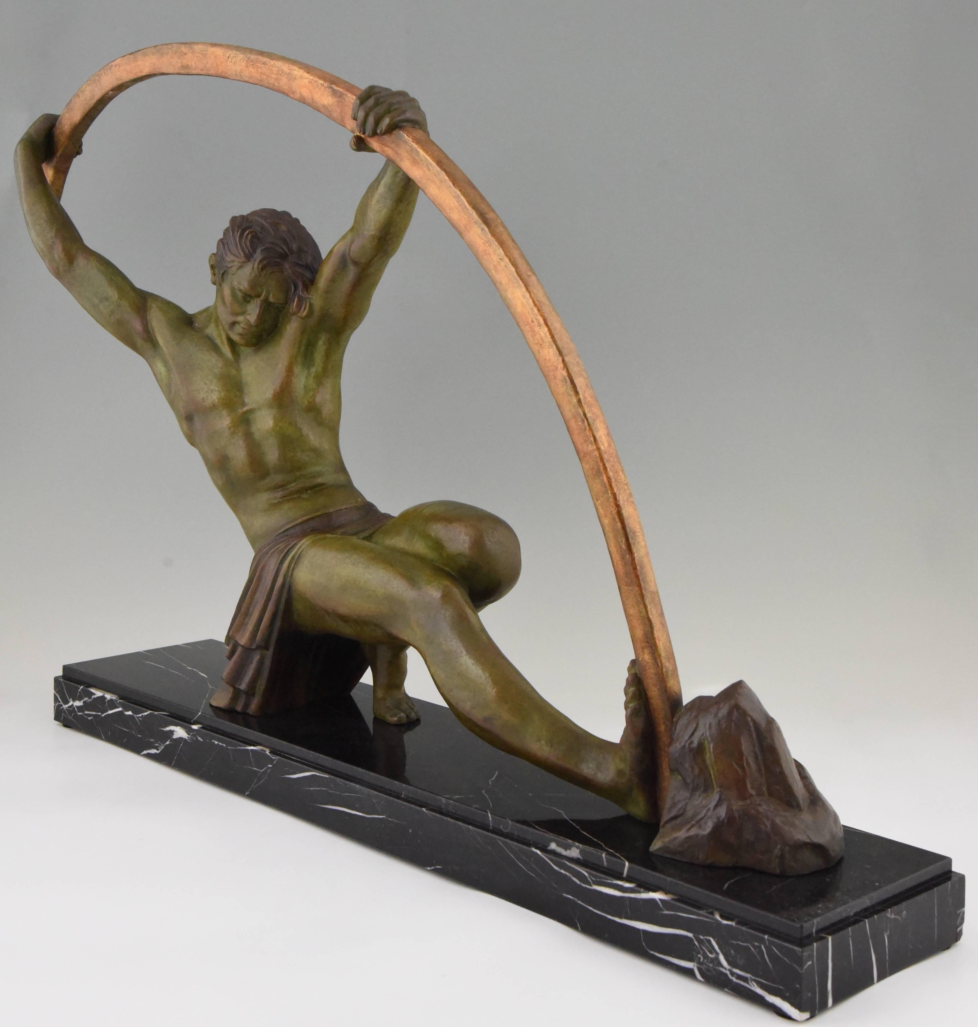 Patinated Art Deco Sculpture Athlete with Bar, L'age Du Bronze Demetre Chiparus