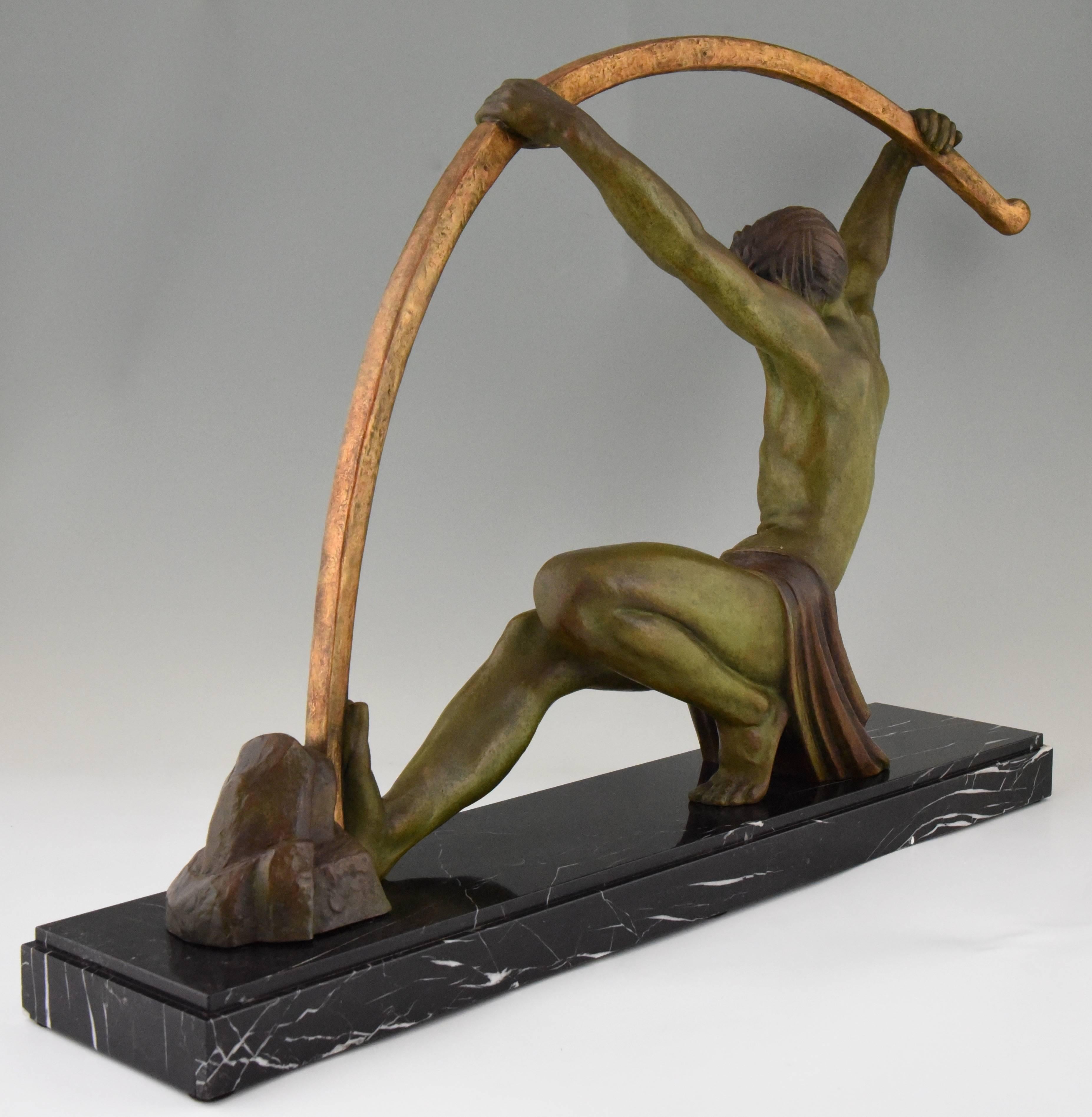 Mid-20th Century Art Deco Sculpture Athlete with Bar, L'age Du Bronze Demetre Chiparus