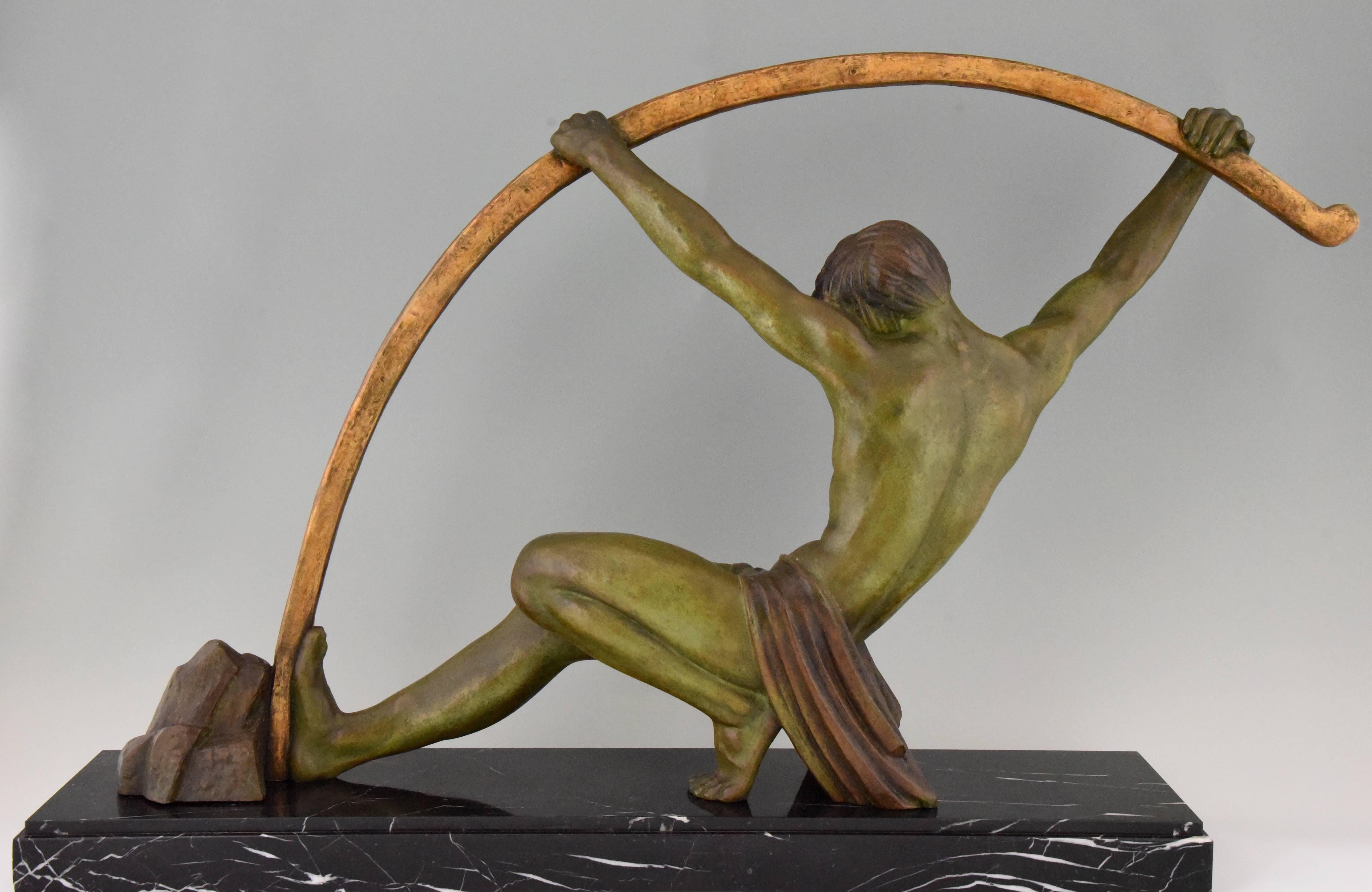 Metal Art Deco Sculpture Athlete with Bar, L'age Du Bronze Demetre Chiparus