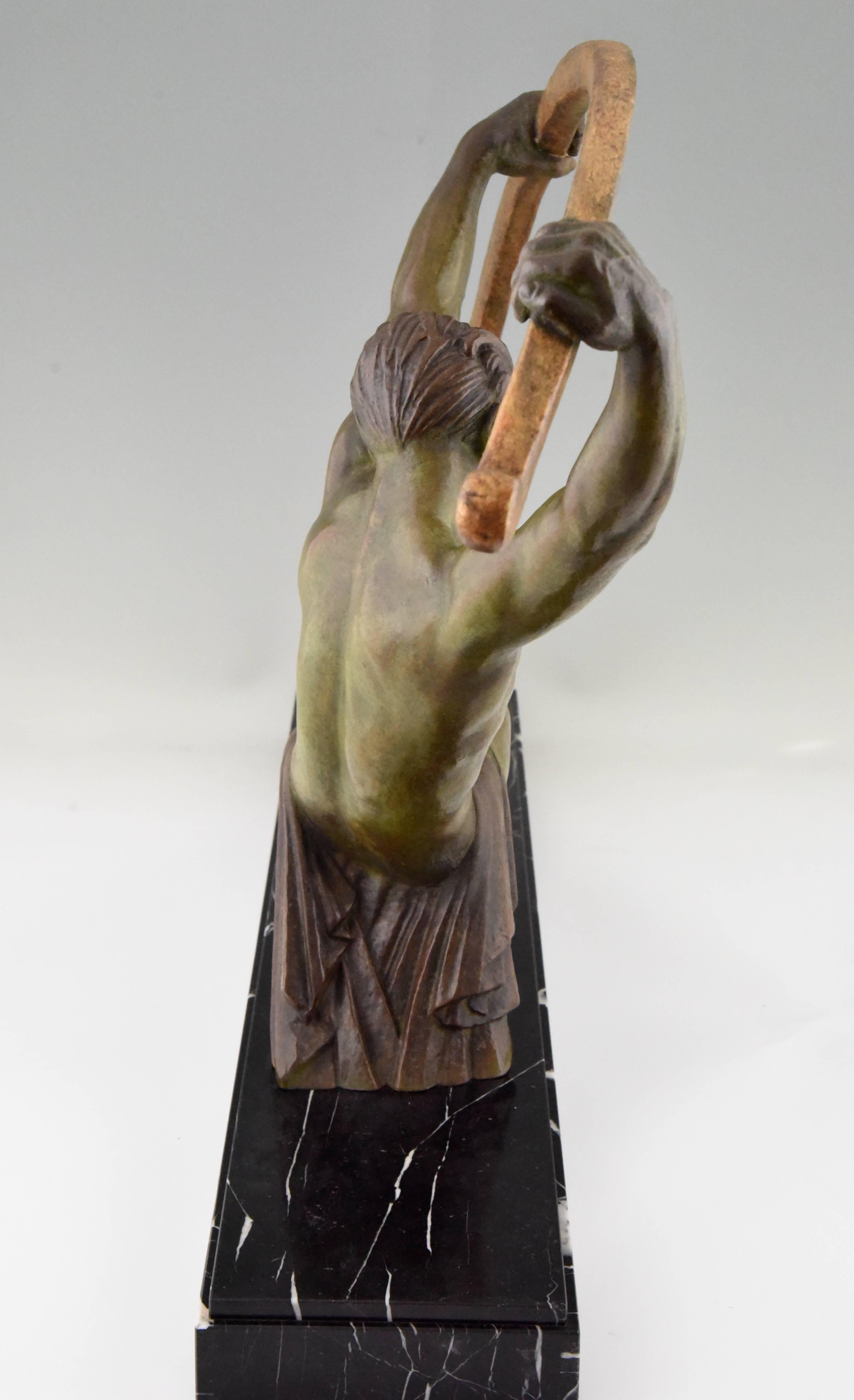 Art Deco Sculpture Athlete with Bar, L'age Du Bronze Demetre Chiparus 2