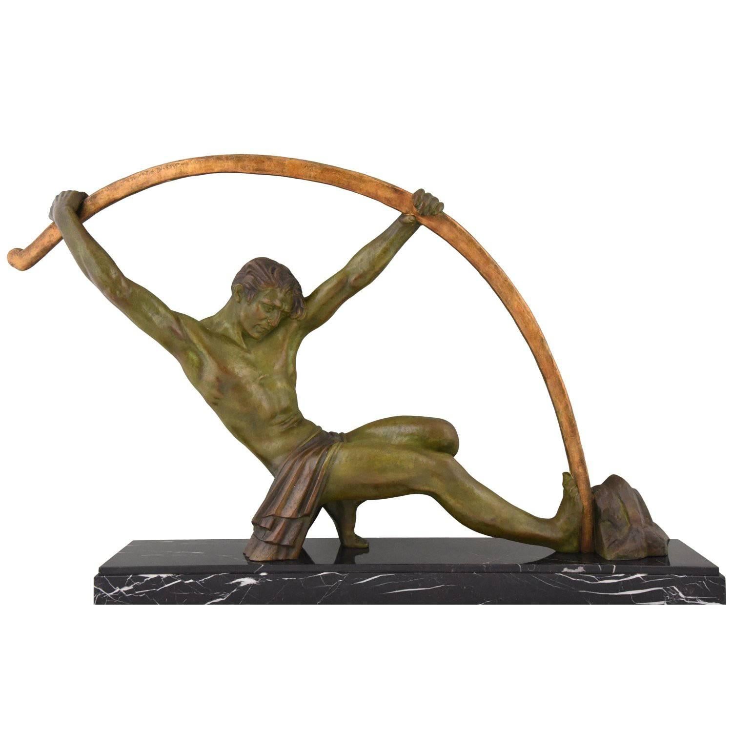 Art Deco Sculpture Athlete with Bar, L'age Du Bronze Demetre Chiparus