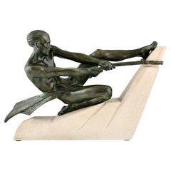 Art Deco sculpture athlete with rope by Max Le Verrier, France 1937. 