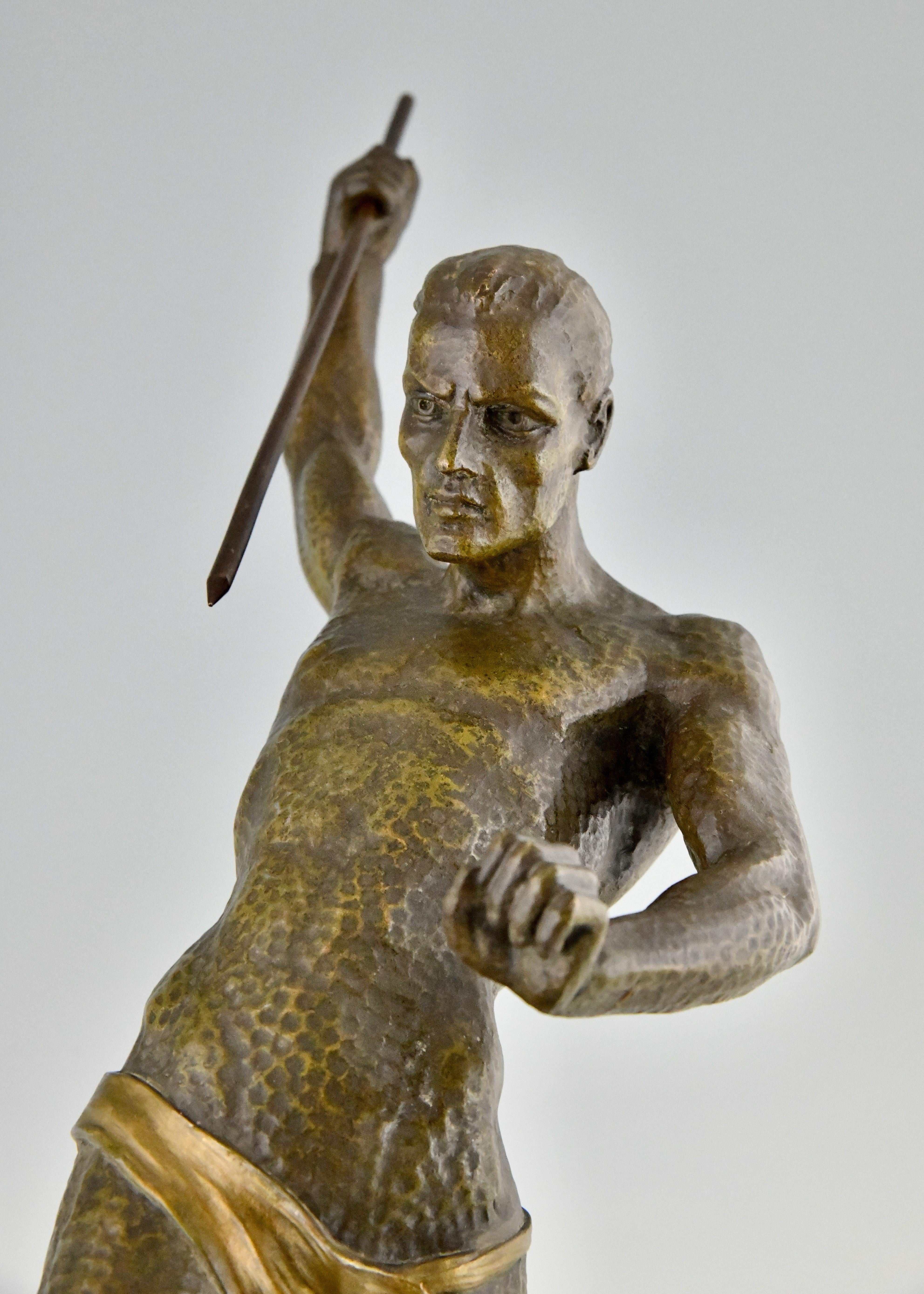 Art Deco sculpture athlete with spear javelin thrower signed by Limousin, 1930. For Sale 2