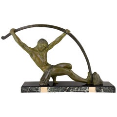 Art Deco Sculpture Bending Bar Man l'age du Bronze Demetre Chiparus France 1930