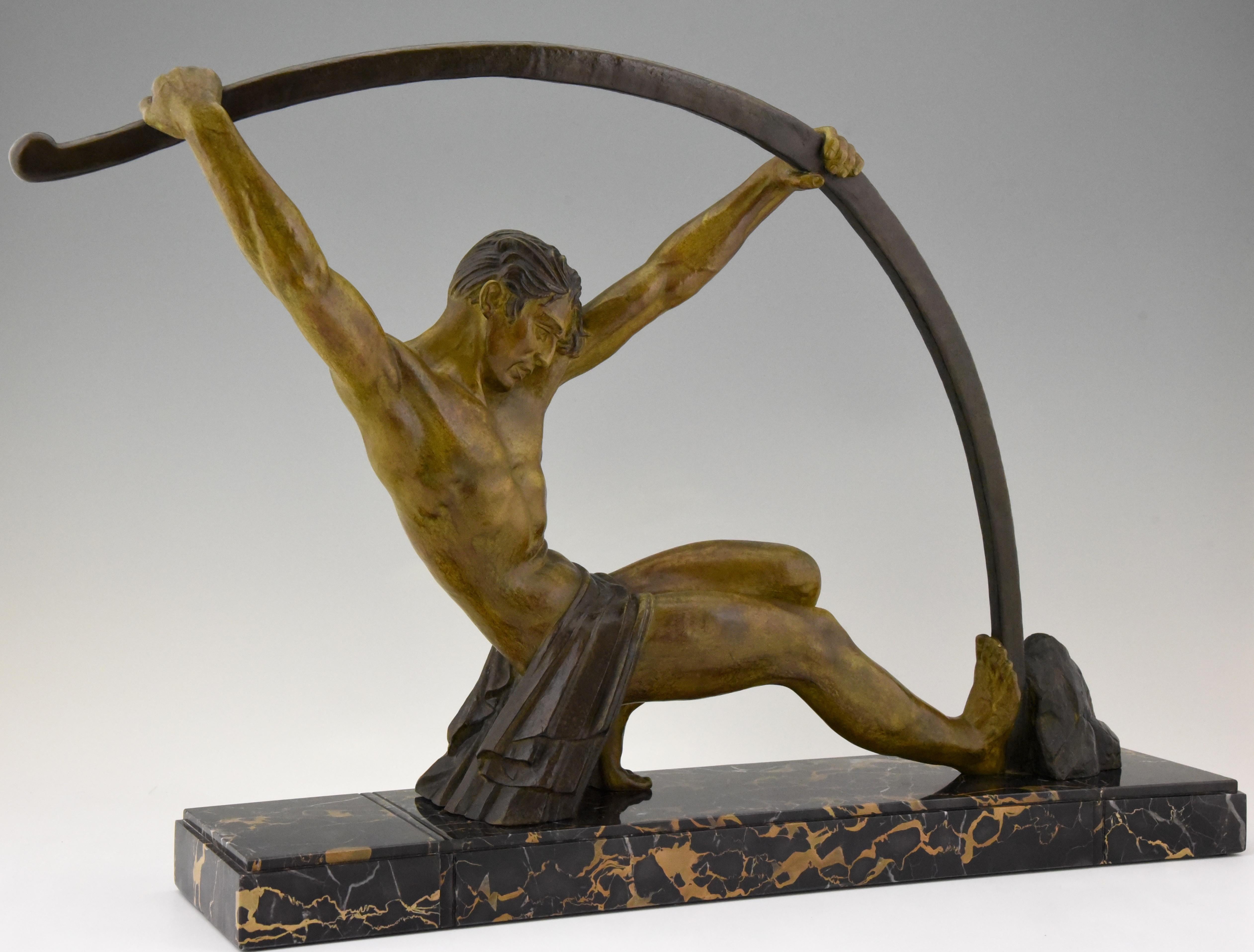 Art Deco Sculpture Bending Bar Man 