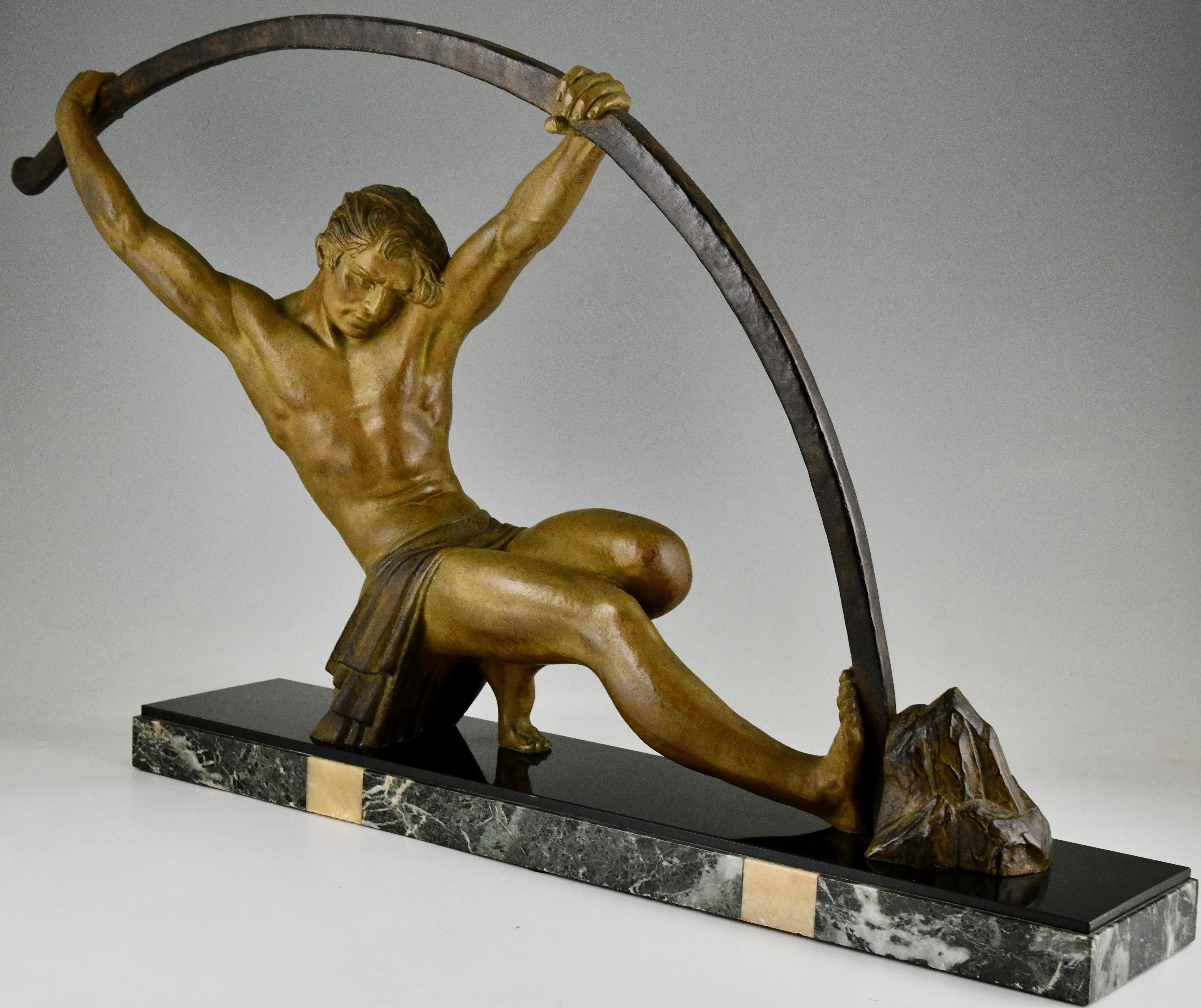 Art Deco Sculpture Bending Bar Man L'age Du Bronze Demetre H. Chiparus, 1930 3