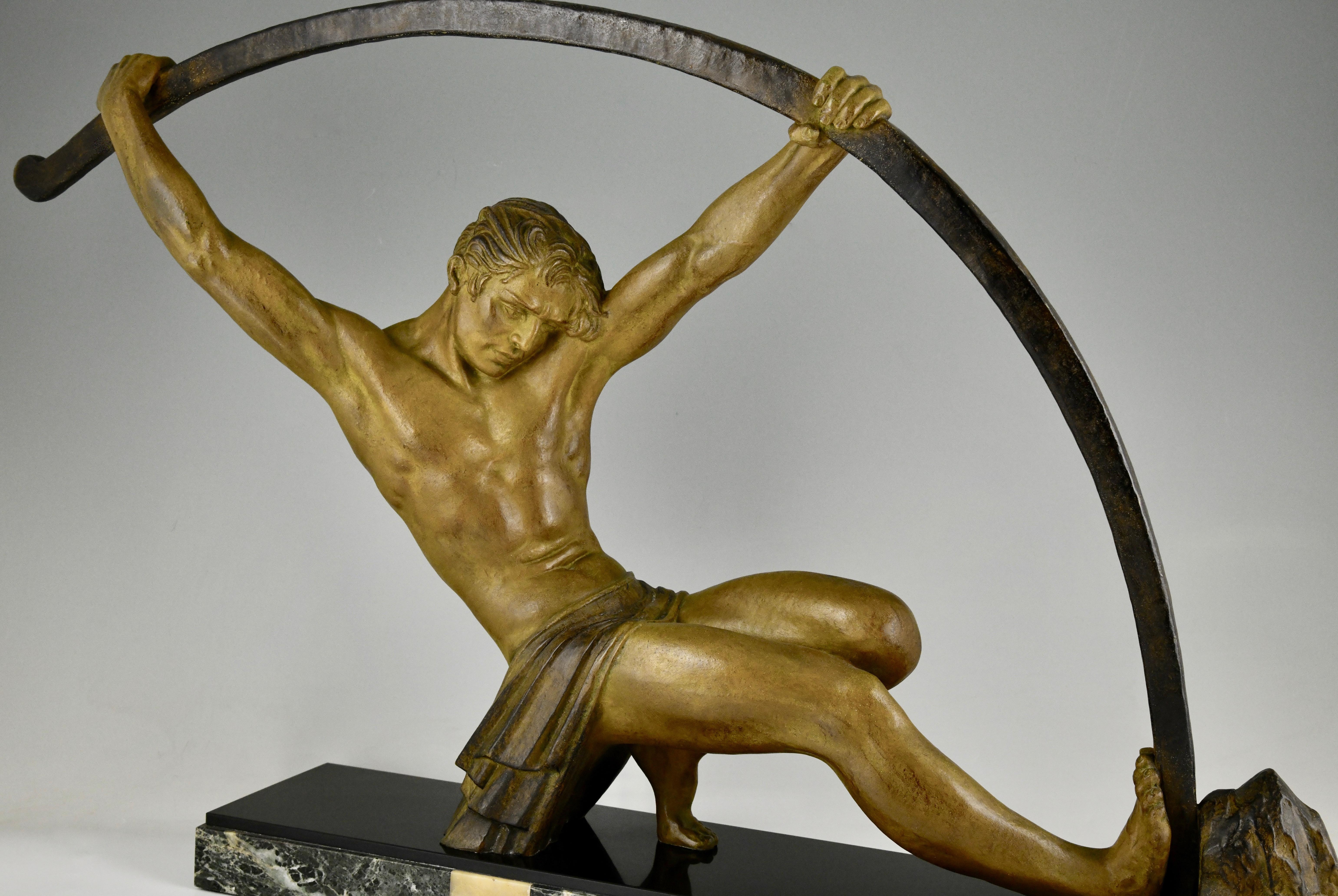 Art Deco Sculpture Bending Bar Man L'age Du Bronze Demetre H. Chiparus, 1930 4
