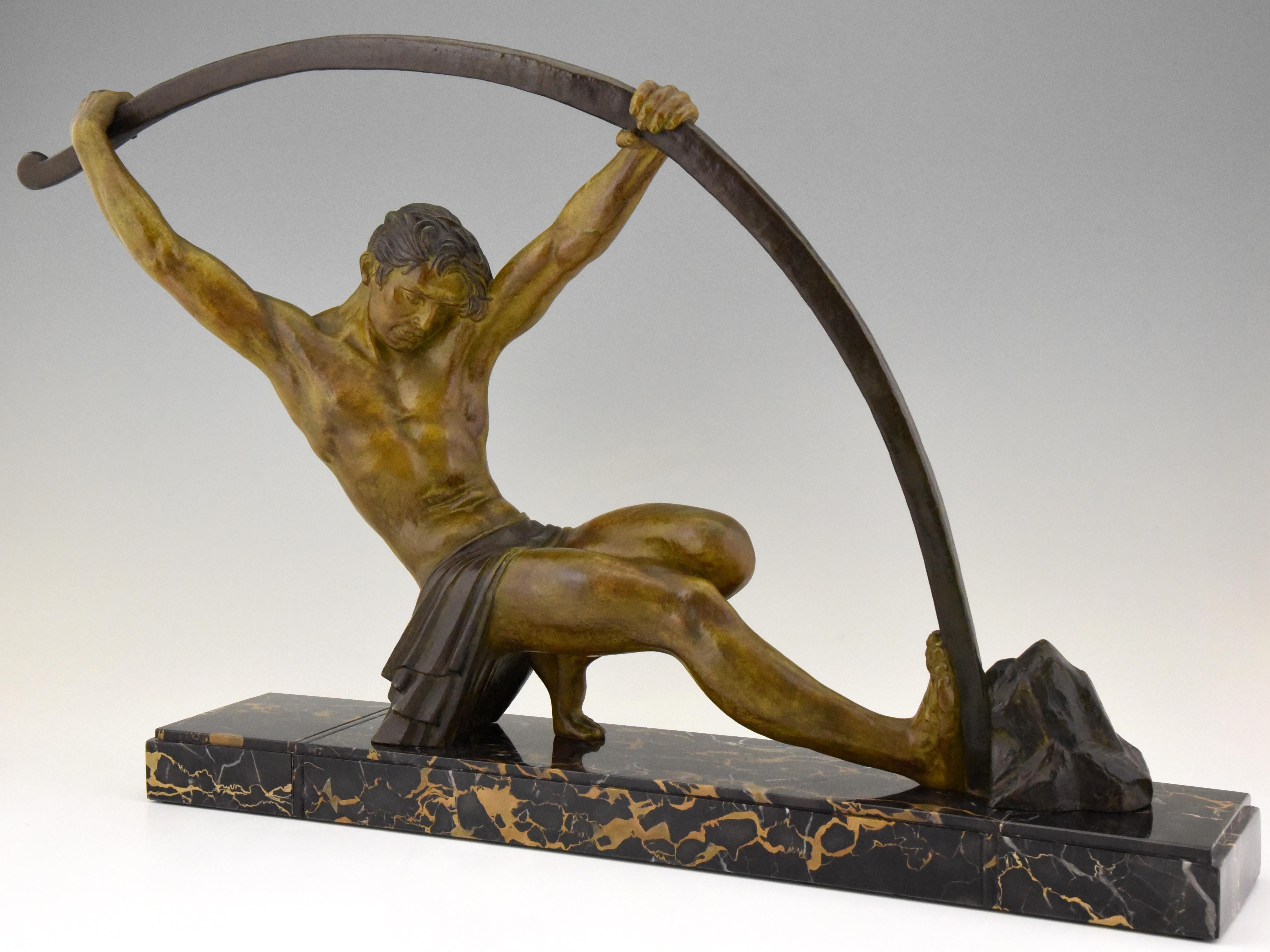 French Art Deco Sculpture Bending Bar Man 