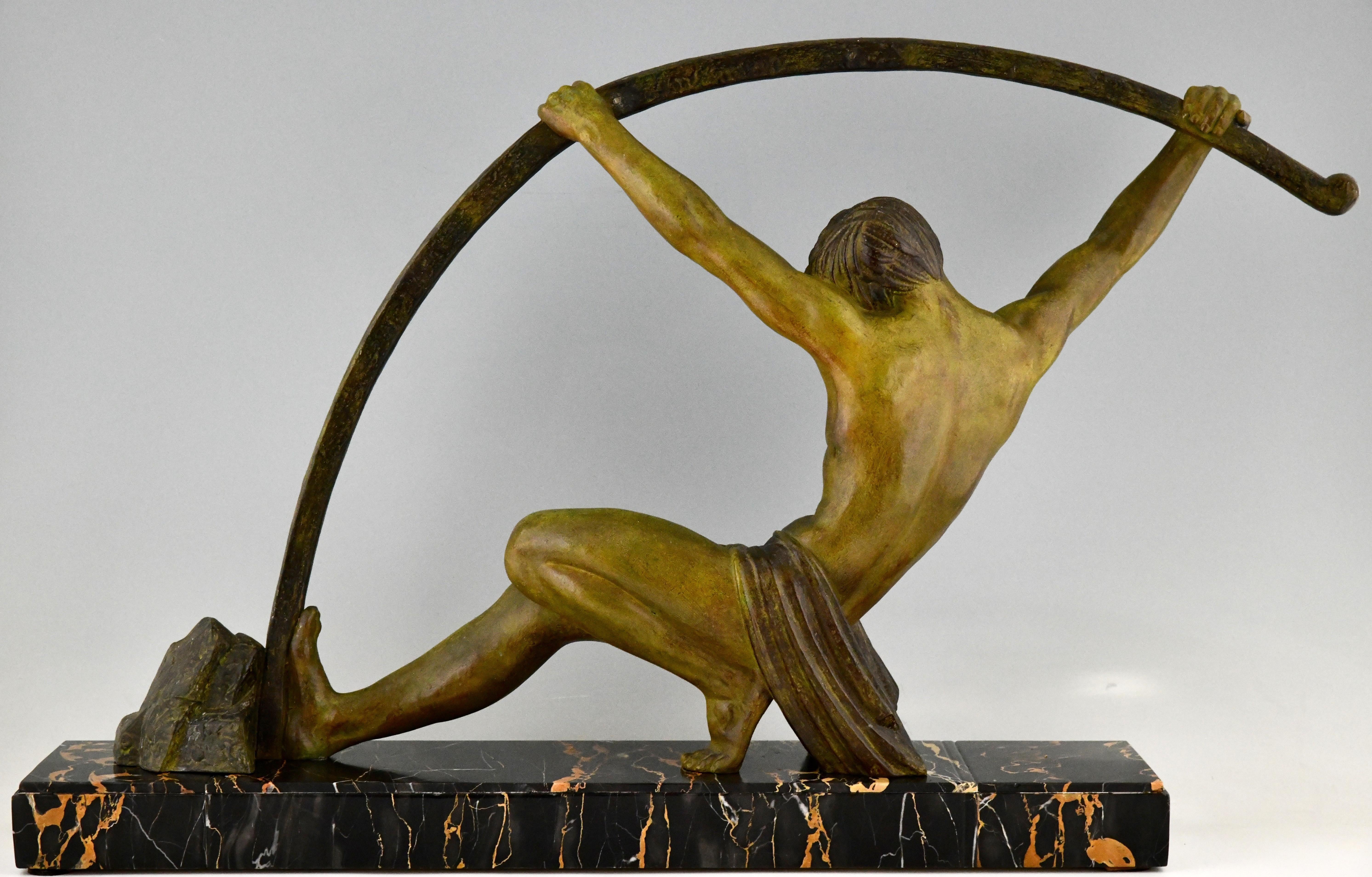 Mid-20th Century Art Deco Sculpture Bending Bar Man L'age Du Bronze Demetre H. Chiparus, 1930
