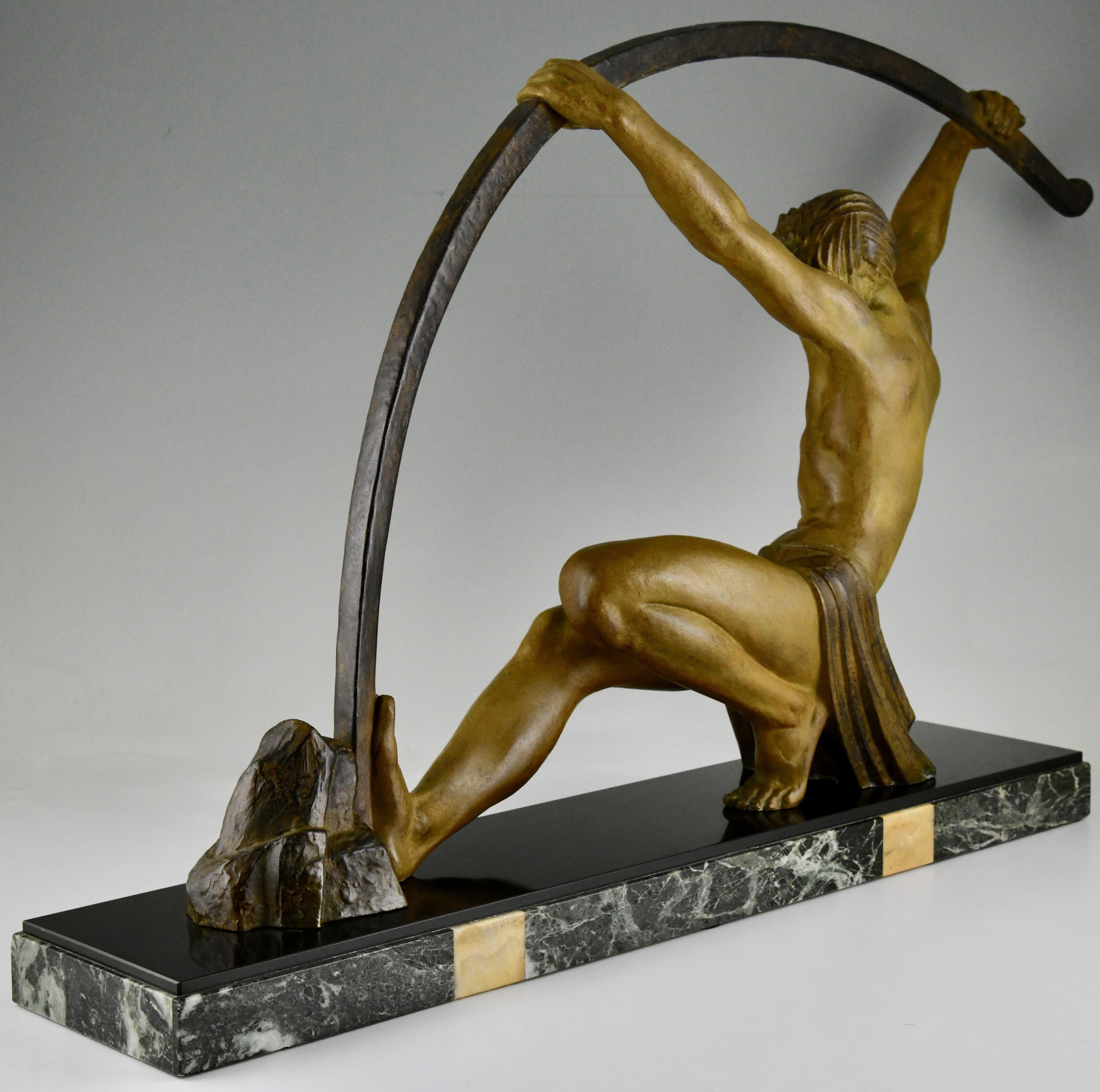 Art Deco Sculpture Bending Bar Man L'age Du Bronze Demetre H. Chiparus, 1930 1