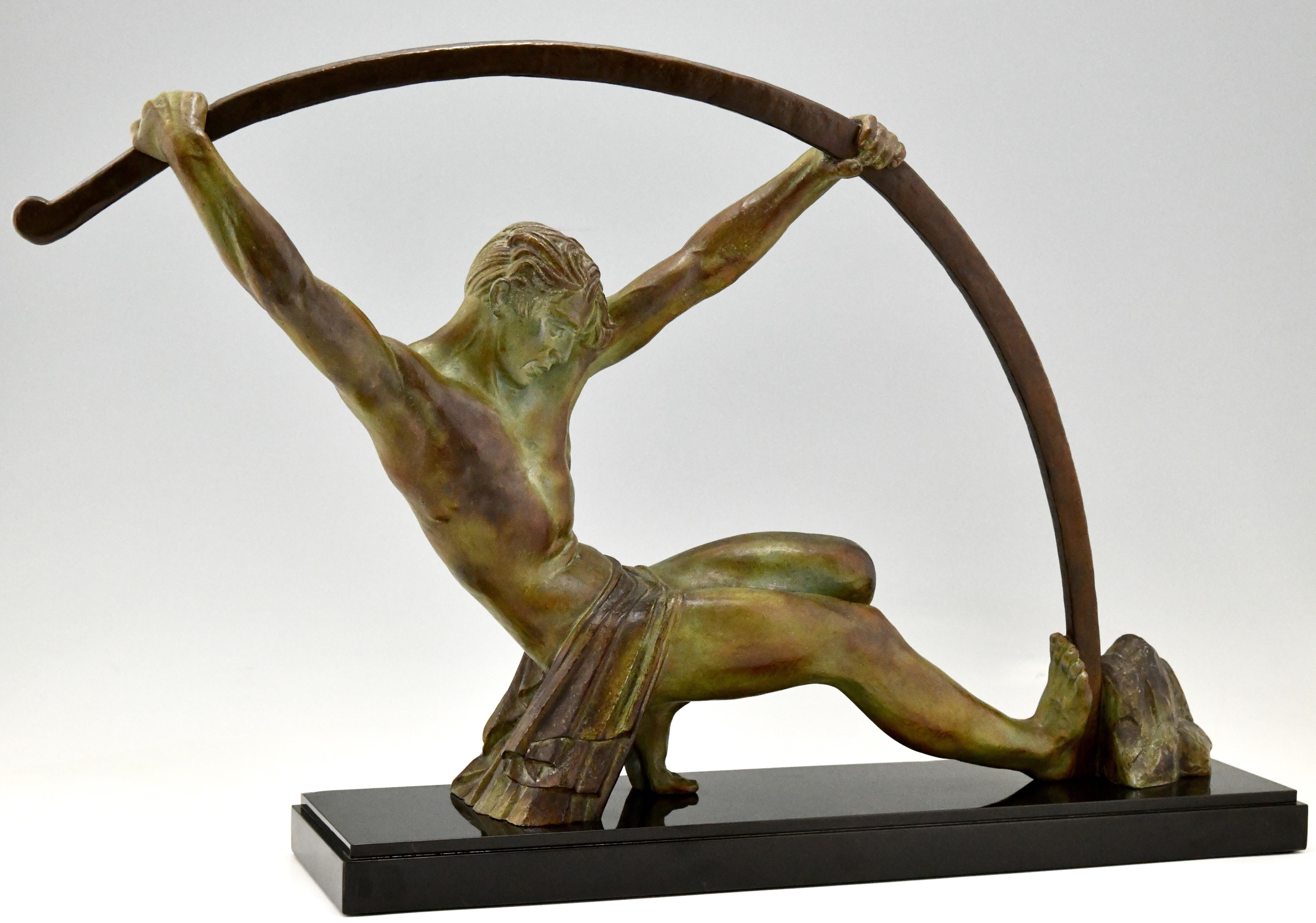 Art Deco Sculpture Bending Bar Man L'age Du Bronze Demetre H. Chiparus, 1930 1
