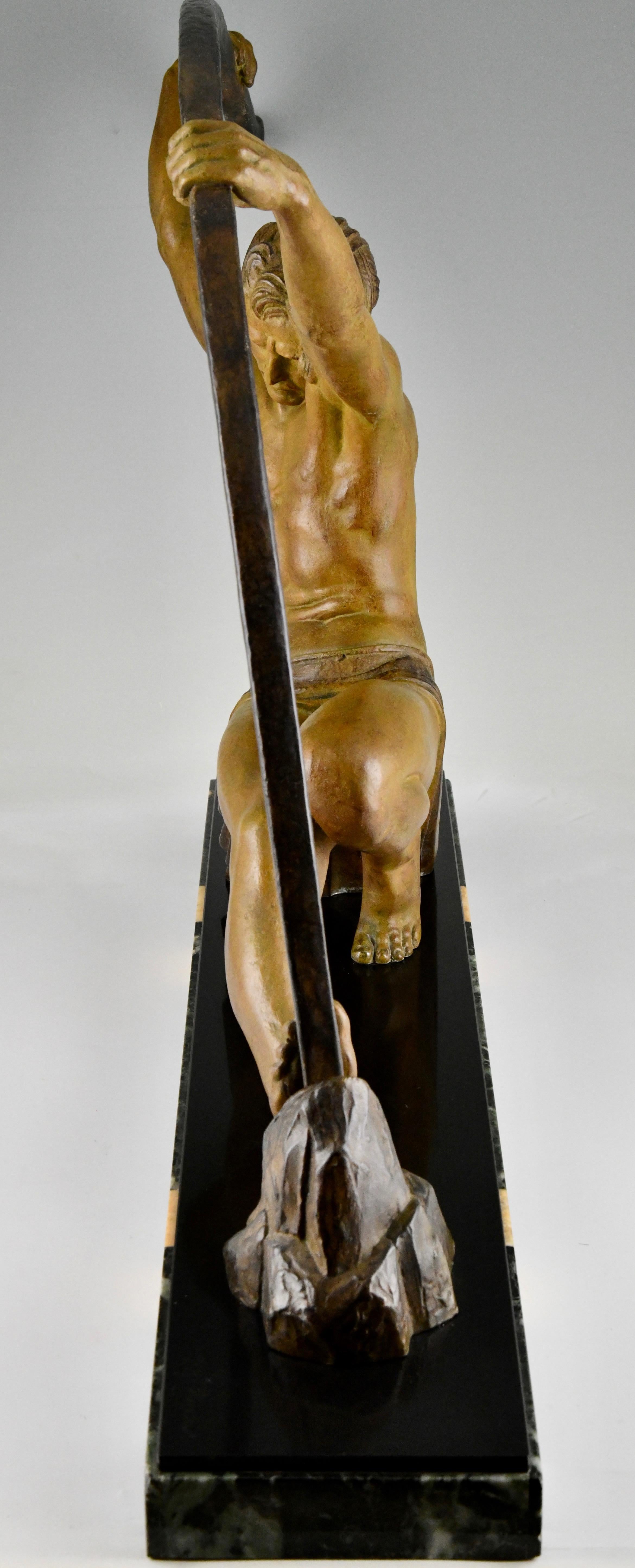 Art Deco Sculpture Bending Bar Man L'age Du Bronze Demetre H. Chiparus, 1930 2