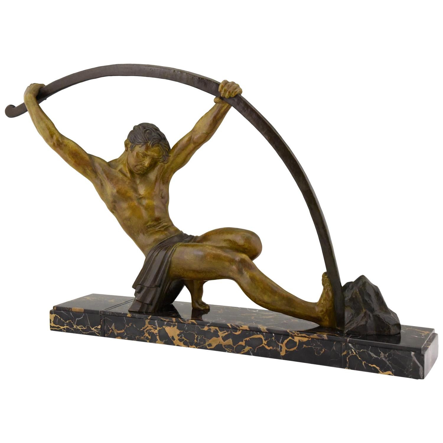 Art Deco Sculpture Bending Bar Man "l'age du bronze" Demetre H. Chiparus 1930