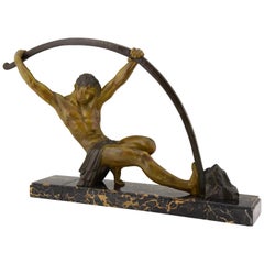 Vintage Art Deco Sculpture Bending Bar Man "l'age du bronze" Demetre H. Chiparus 1930