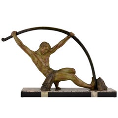 Art Deco Sculpture Bending Bar Man l'age Du Bronze Demetre H. Chiparus, 1930