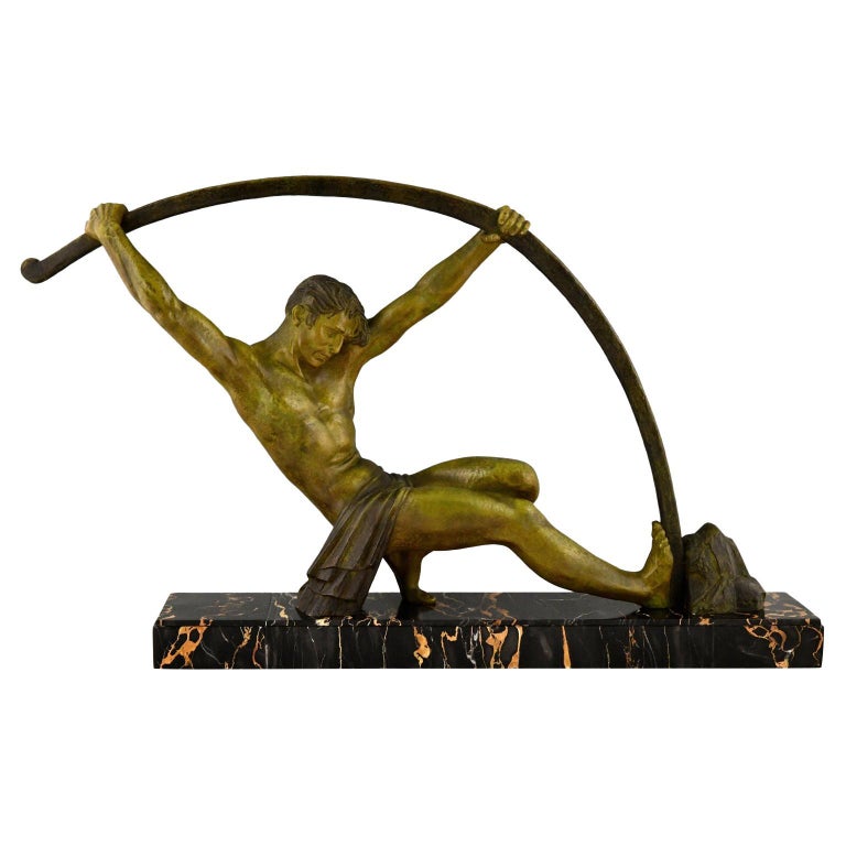 Art Deco Sculpture Bending Bar Man L'age Du Bronze Demetre H. Chiparus, 1930