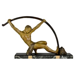 Art Deco Sculpture Bending Bar Man L''age Du Bronze Demetre H. Chiparus, 1930