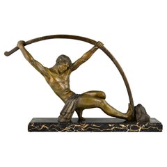 Art Deco Sculpture Bending Bar Man L'age Du Bronze Demetre H. Chiparus, 1930