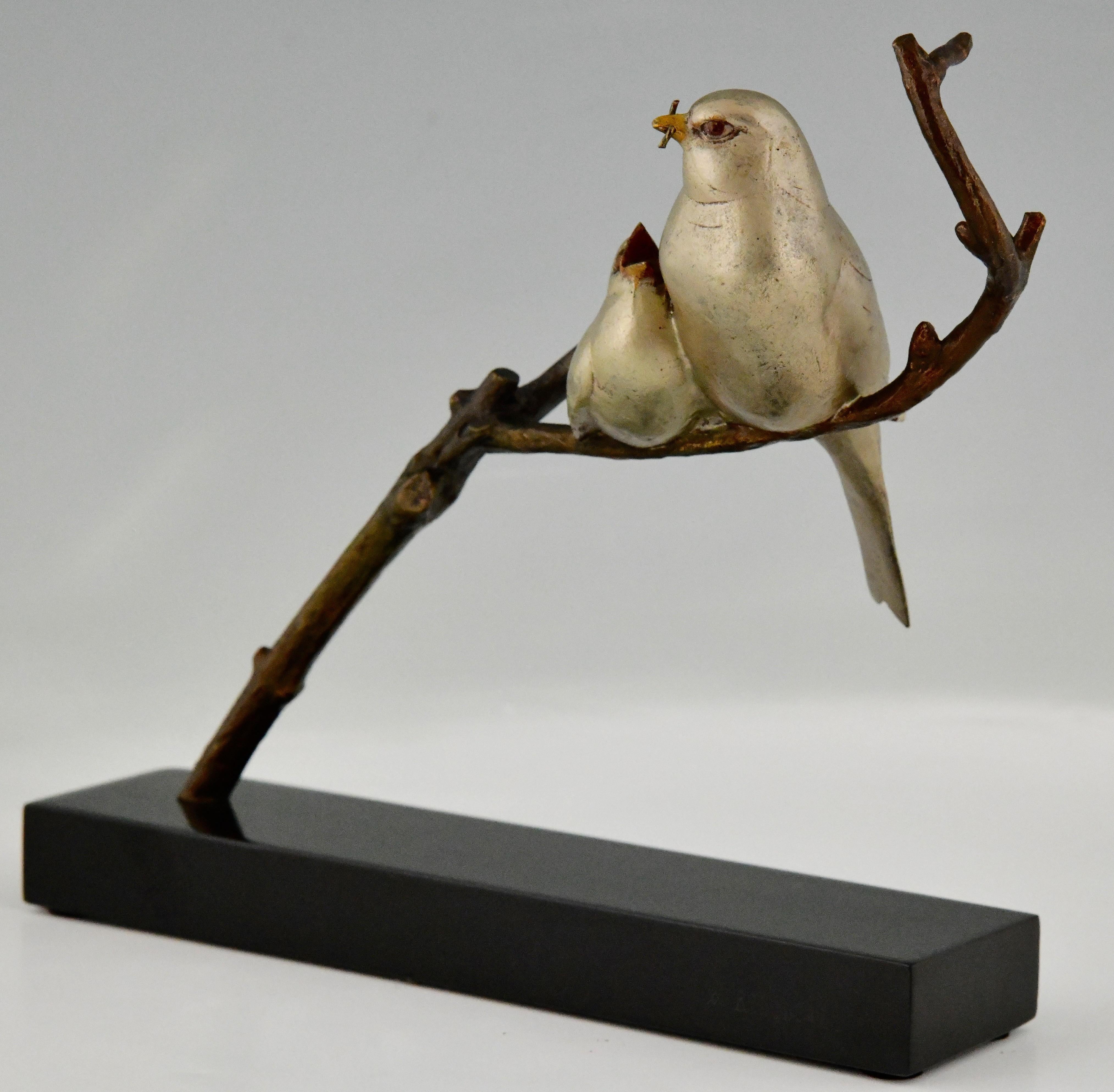 Art Deco Sculpture Birds on a Branch Signed by André Vincent Becquerel 1930 For Sale 2