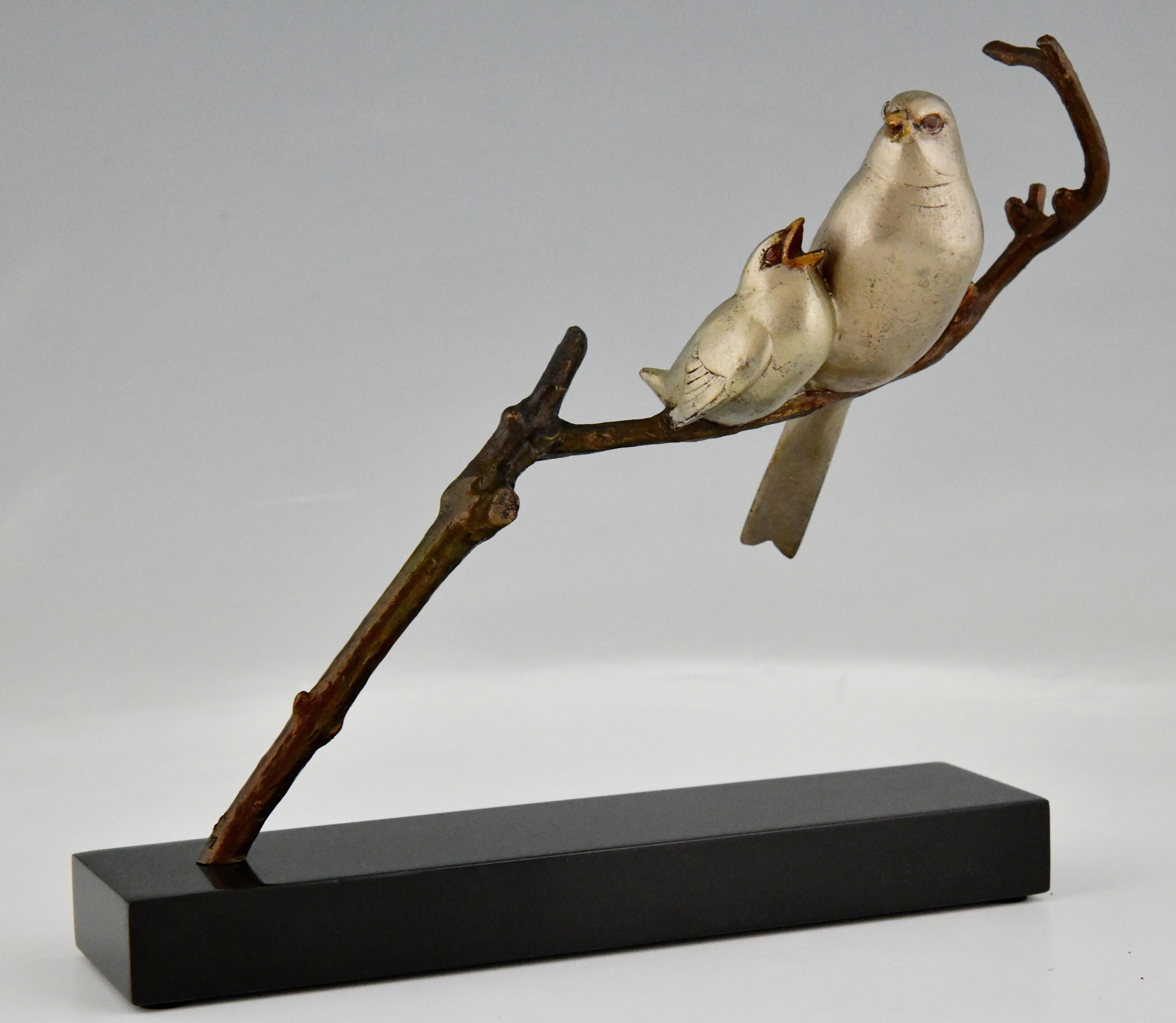 Art Deco-Skulptur Vögel auf einem Zweig Signiert von André Vincent Becquerel 1930 (Art déco) im Angebot