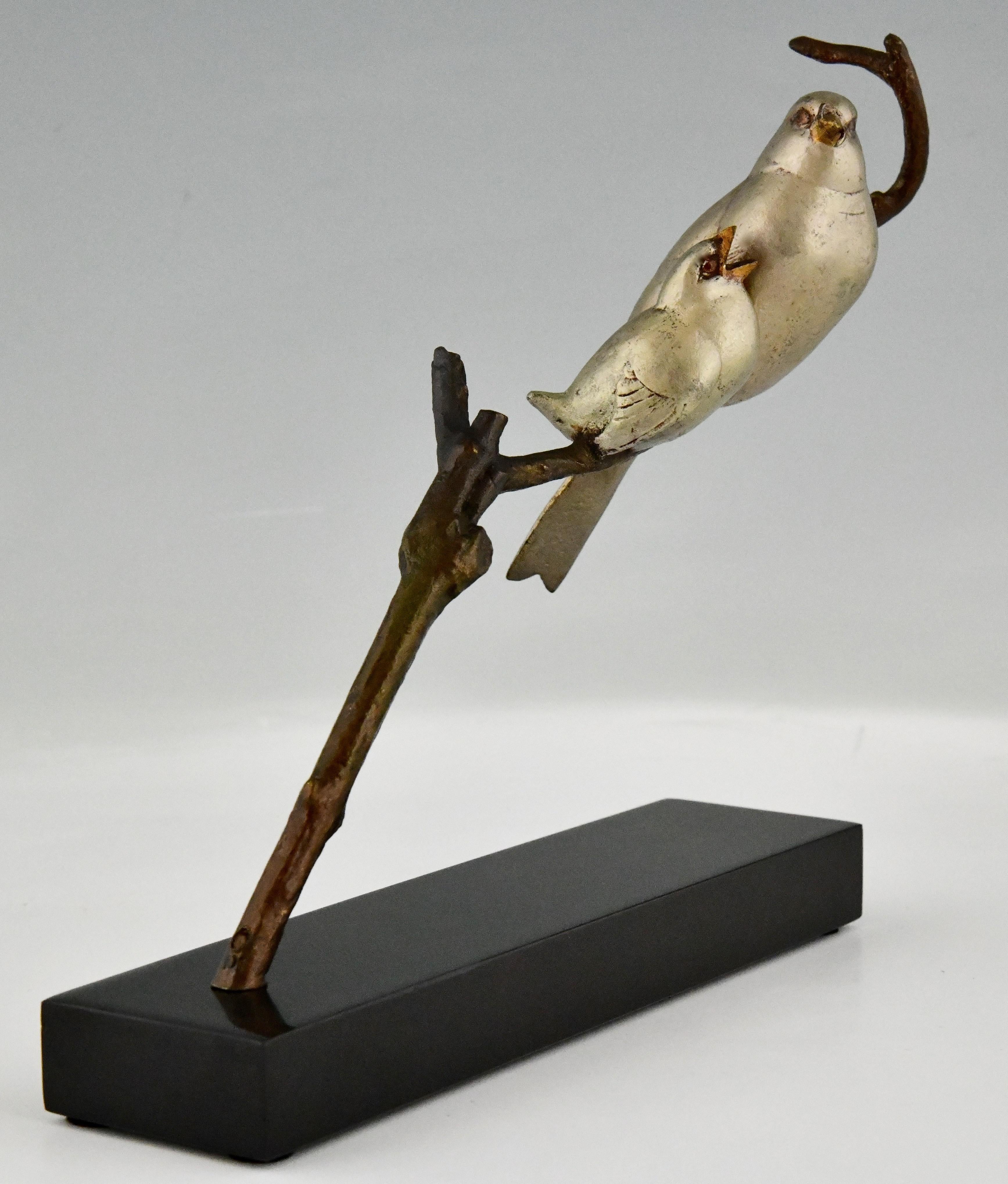 French Art Deco Sculpture Birds on a Branch Signed by André Vincent Becquerel 1930 For Sale