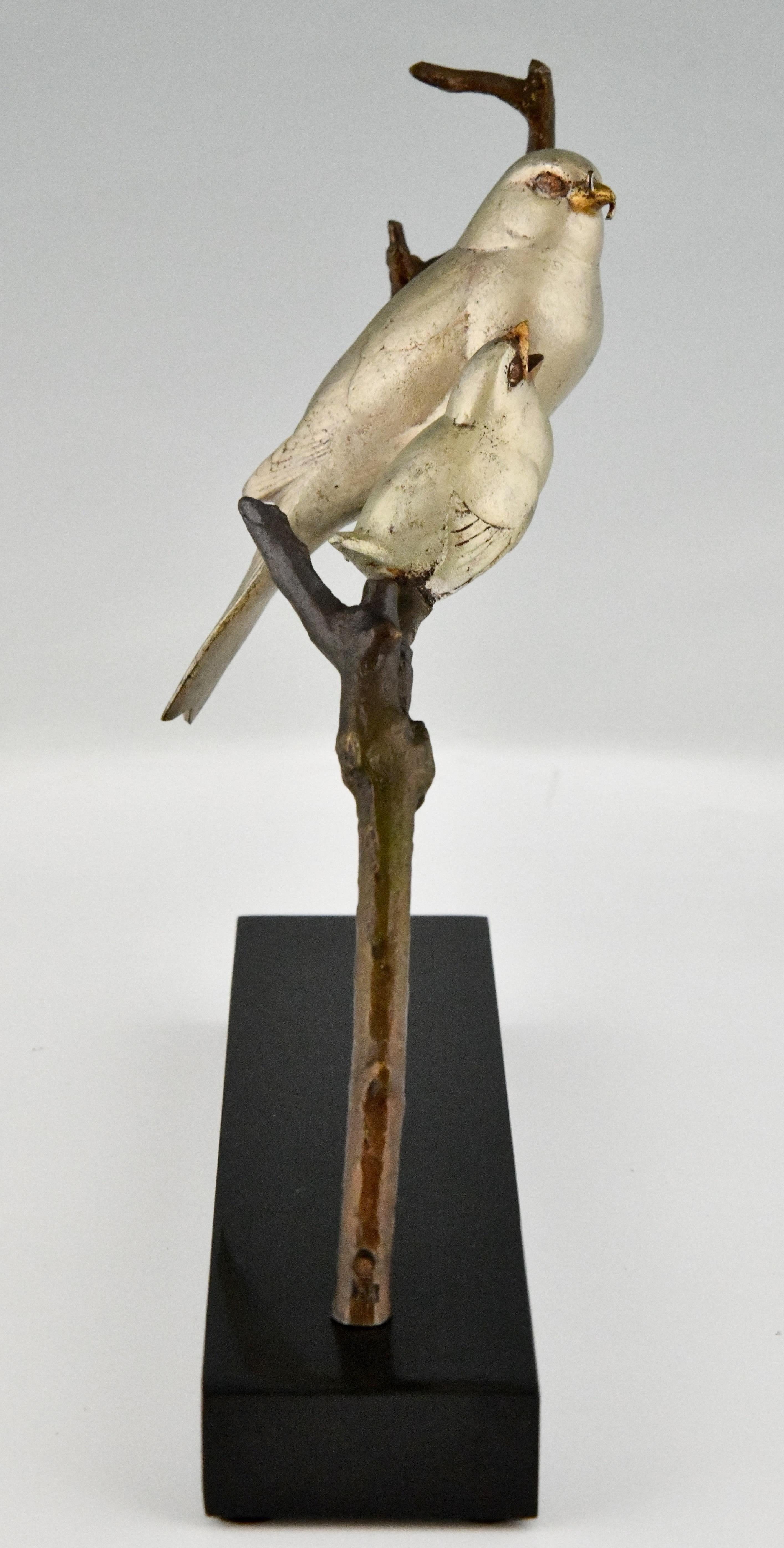Patinated Art Deco Sculpture Birds on a Branch Signed by André Vincent Becquerel 1930 For Sale