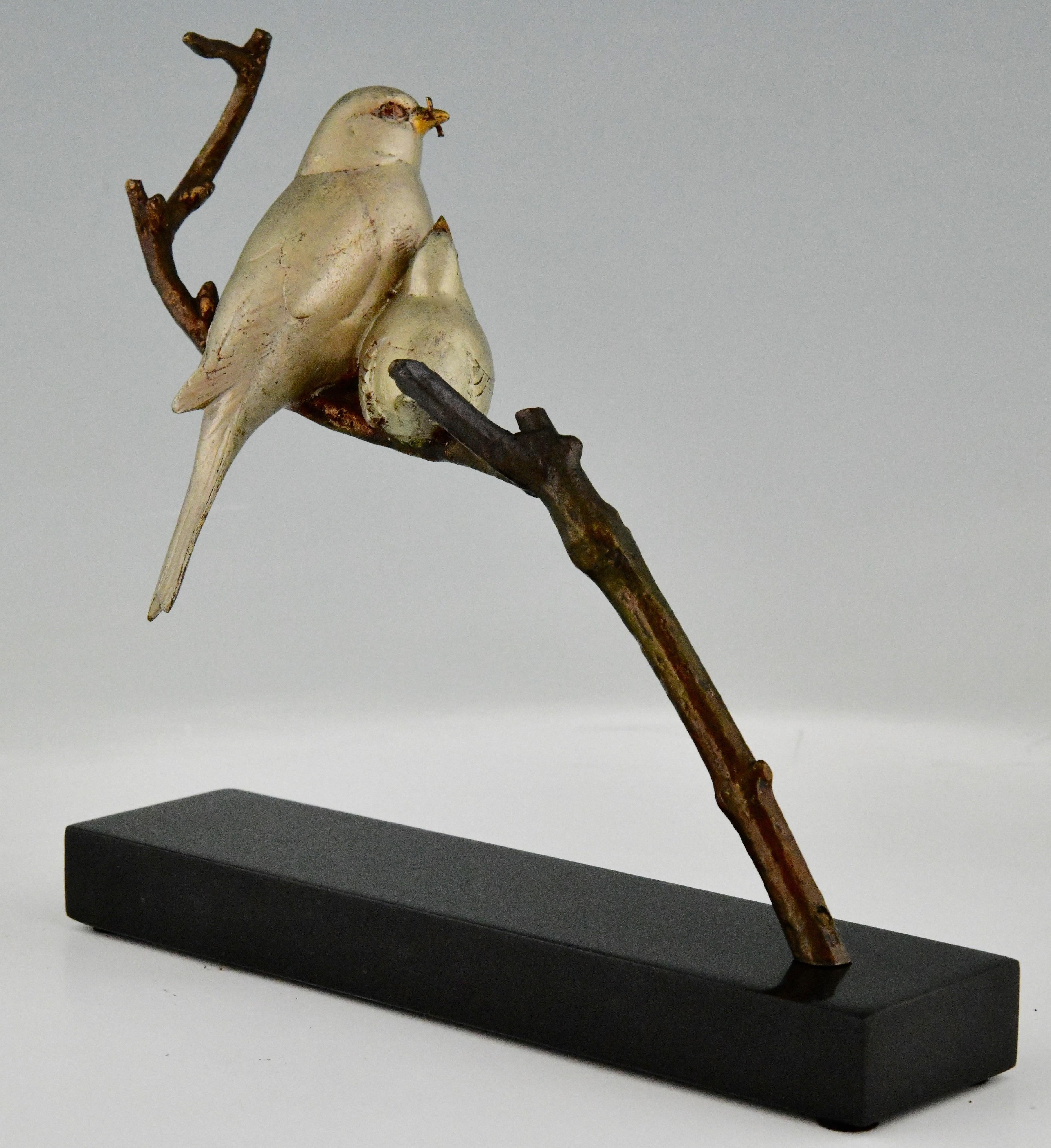Art Deco Sculpture Birds on a Branch Signed by André Vincent Becquerel 1930 In Good Condition For Sale In Antwerp, BE