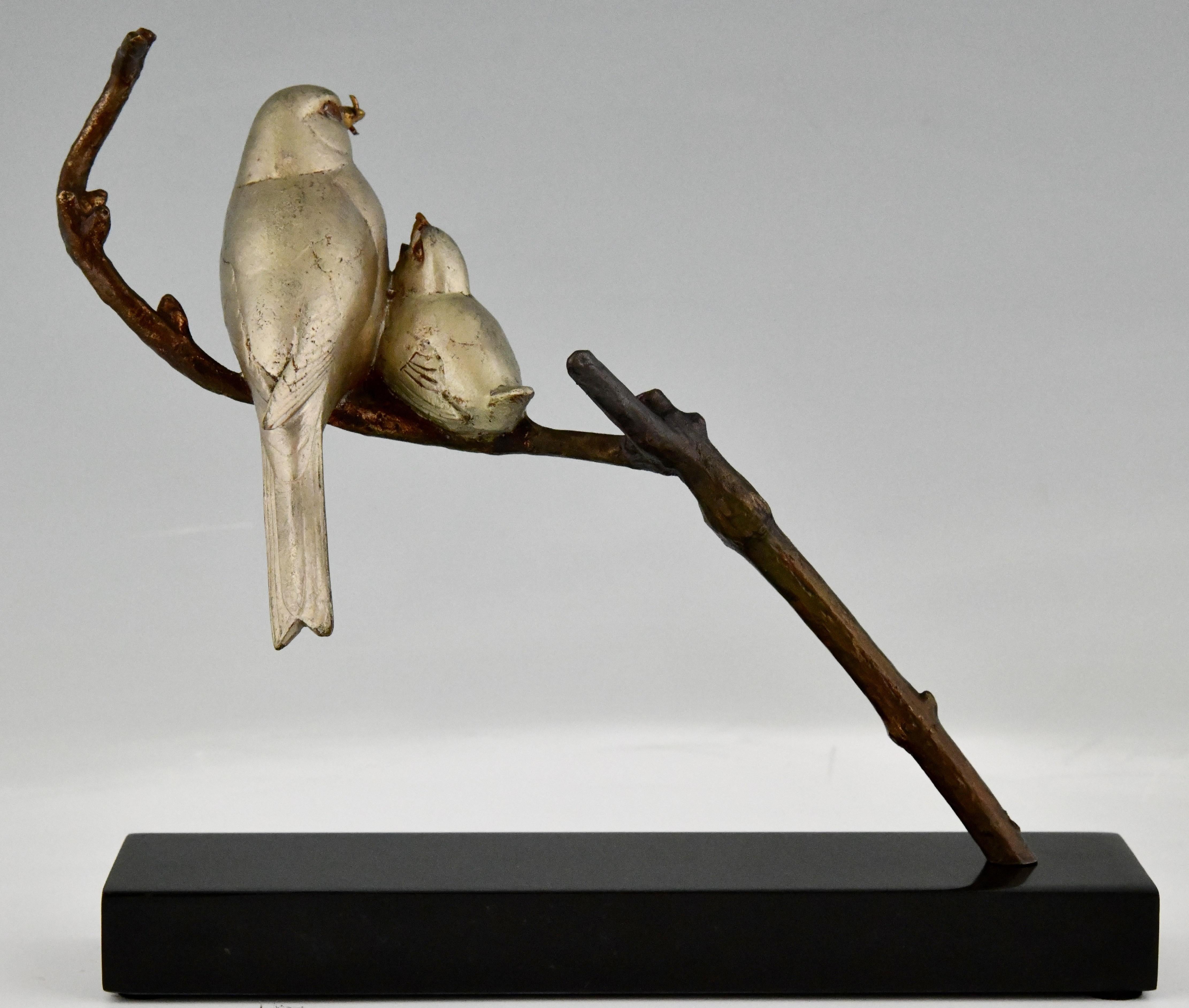 Mid-20th Century Art Deco Sculpture Birds on a Branch Signed by André Vincent Becquerel 1930 For Sale