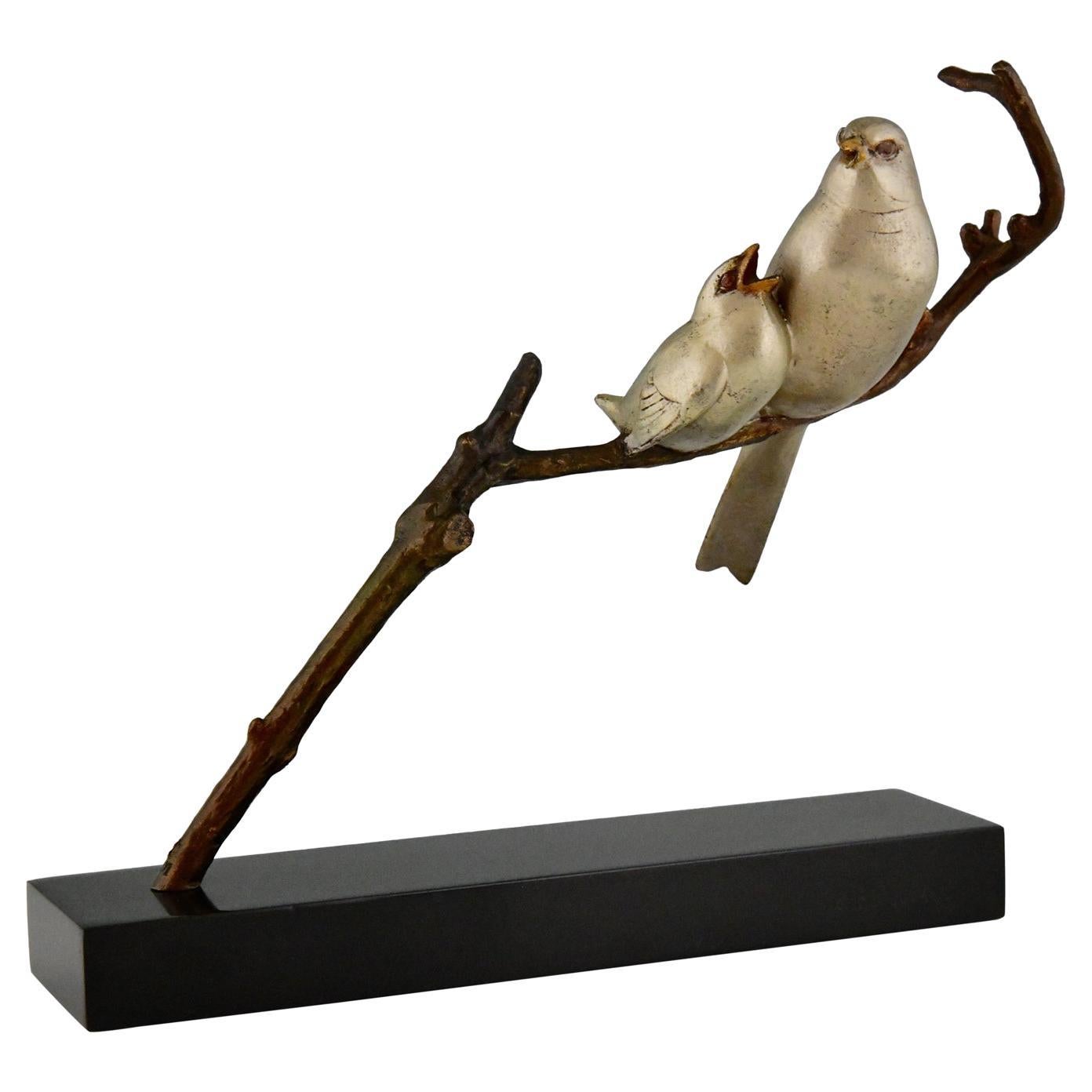 Art Deco Sculpture Birds on a Branch Signed by André Vincent Becquerel 1930