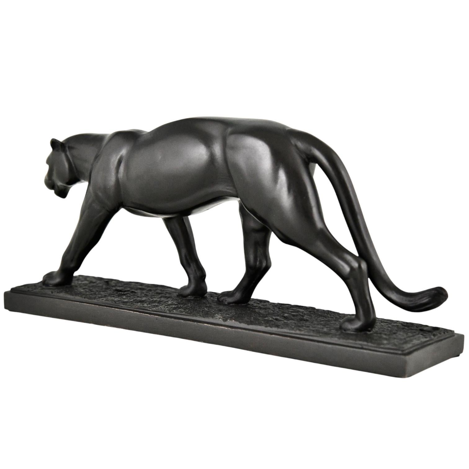 XXI secolo e contemporaneo Scultura Art Deco in bronzo con pantera firmata da Charles Conrad. in vendita