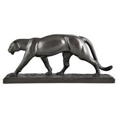 Art Deco sculpture bronze panther signed by Charles Conrad.