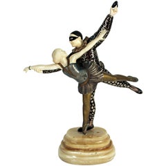 Art Deco Sculpture by Alexandre Kelety "Pierrot et Columbine"