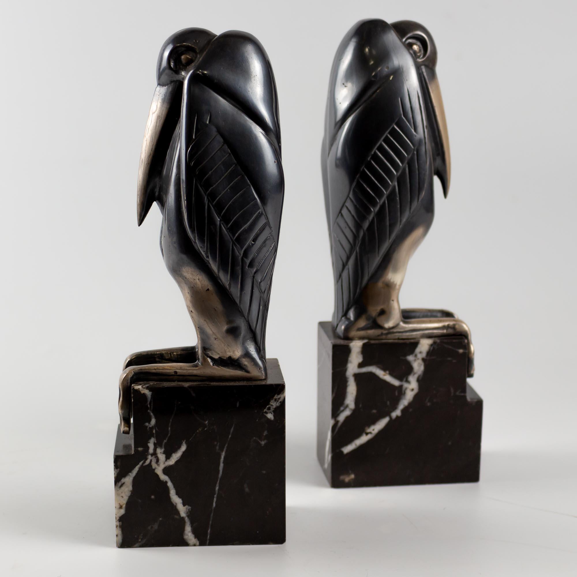 Ein Paar versilberte Art-Déco-Buchstützen aus Bronze von Marcel-Andre Bouraine 4