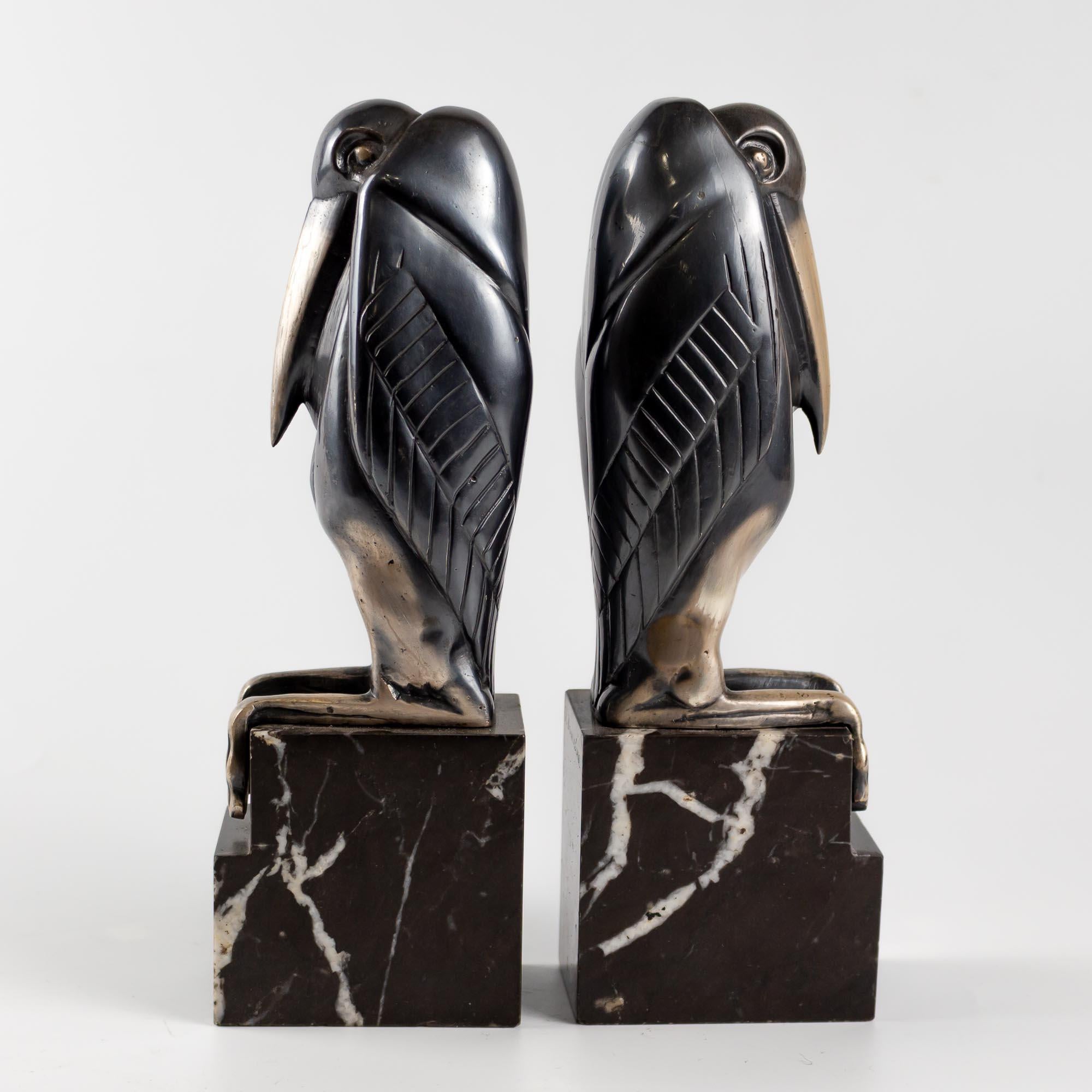 Ein Paar versilberte Art-Déco-Buchstützen aus Bronze von Marcel-Andre Bouraine 5