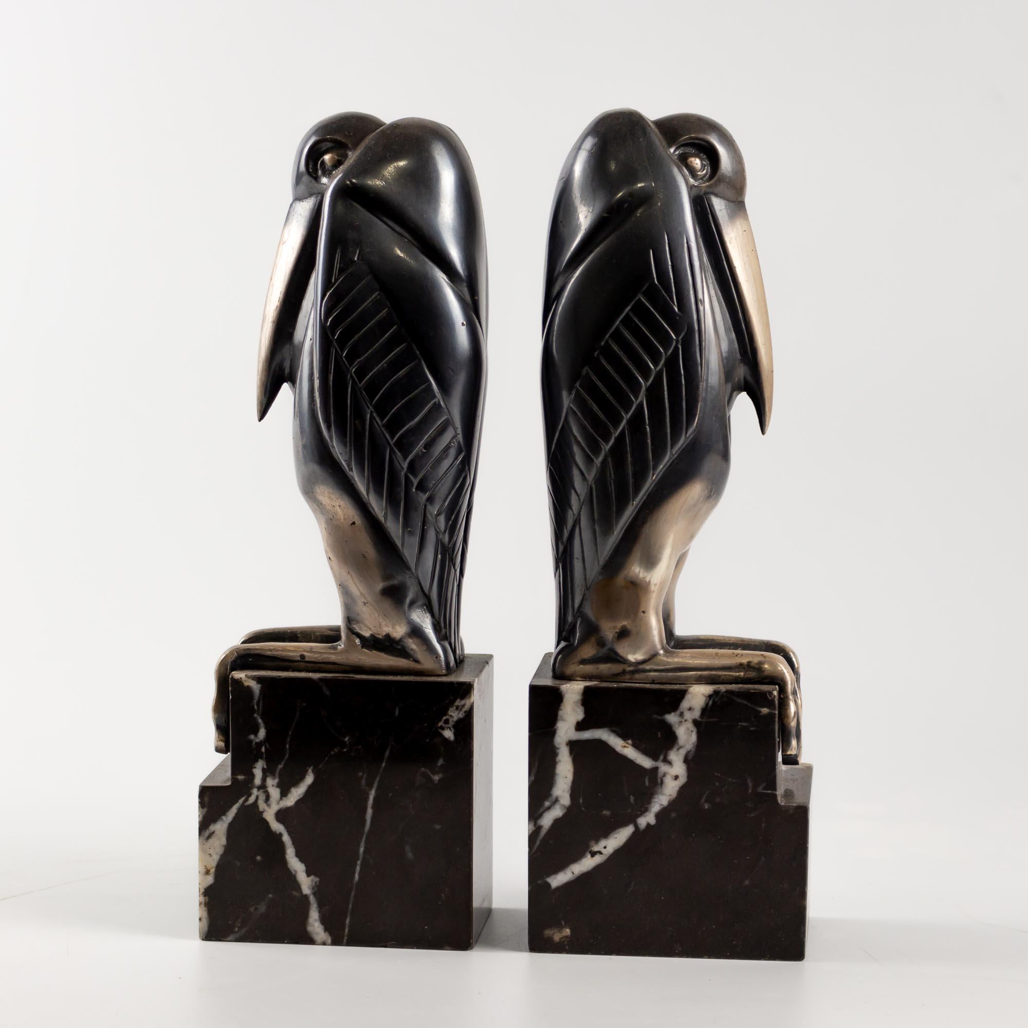 French Pair of Art Deco silvered bronze bookends by Marcel-Andre Bouraine