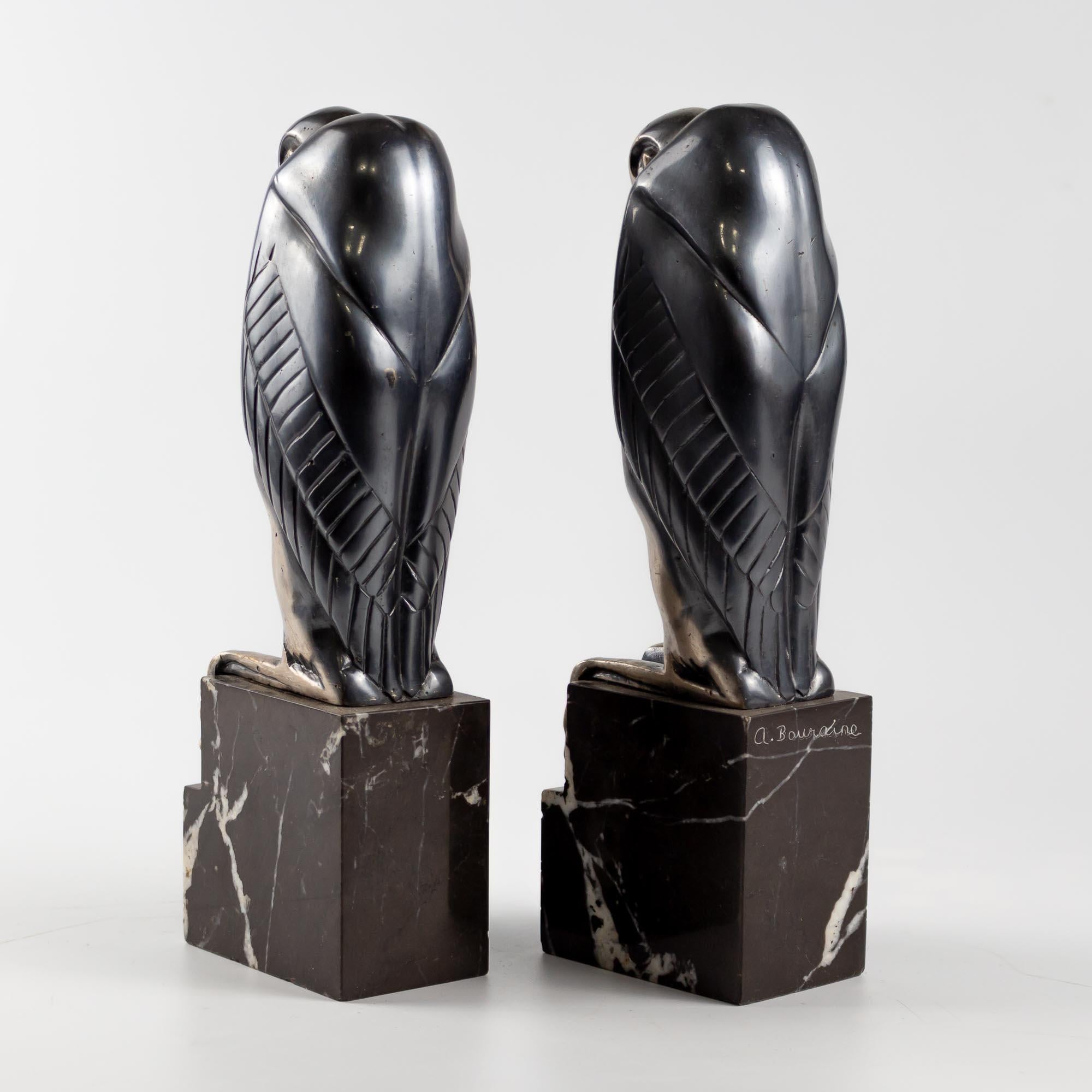 Early 20th Century Pair of Art Deco silvered bronze bookends by Marcel-Andre Bouraine