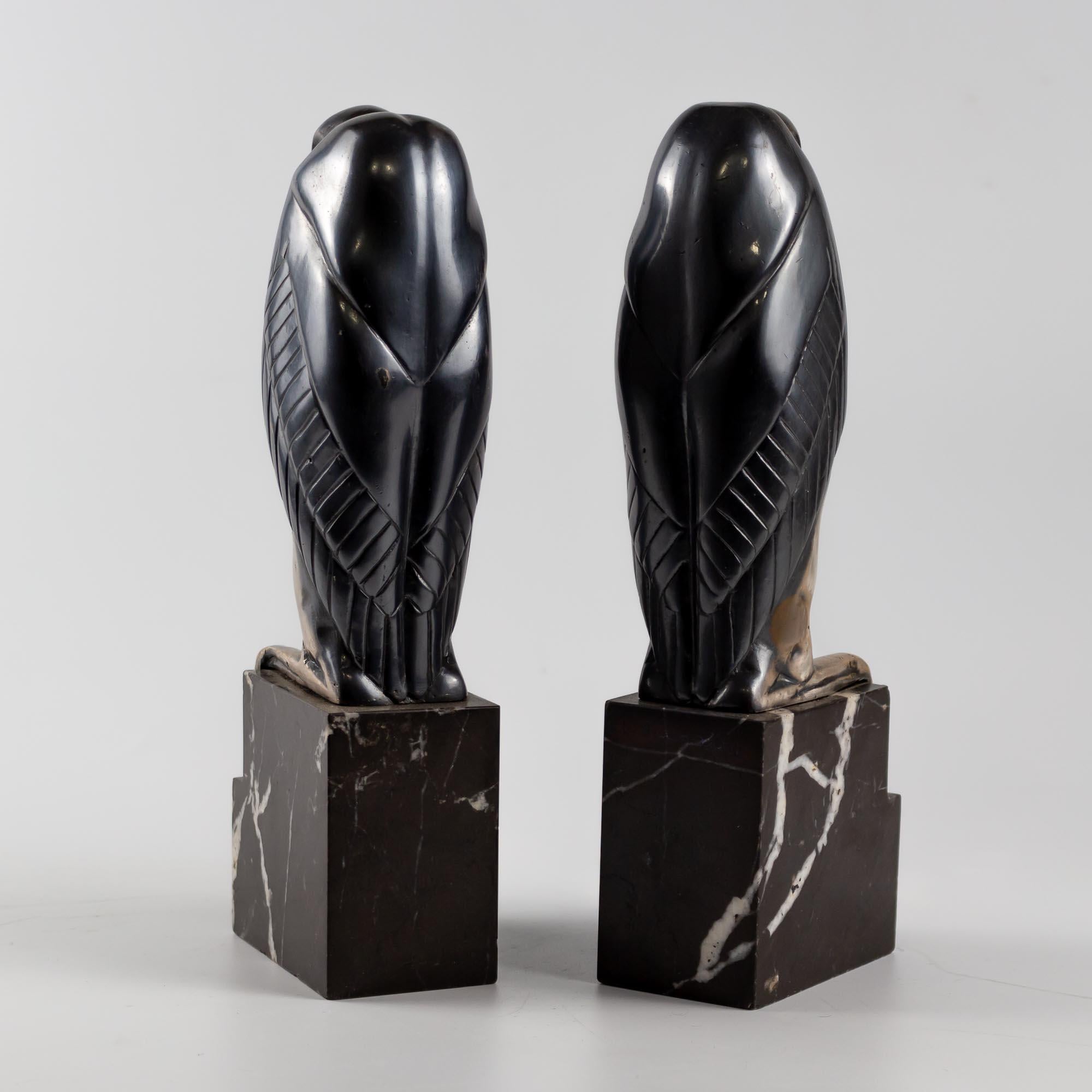 Ein Paar versilberte Art-Déco-Buchstützen aus Bronze von Marcel-Andre Bouraine 1