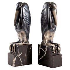 Pareja de sujetalibros Art Déco de bronce plateado de Marcel-Andre Bouraine