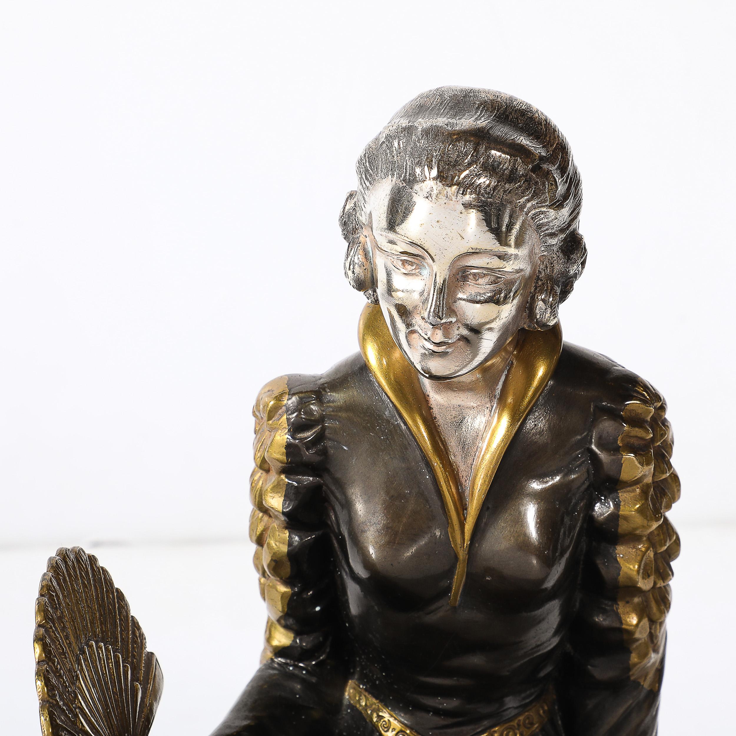Scultura Art Déco di Limousin raffigurante donna seduta con cane su base di marmo esotico in vendita 5