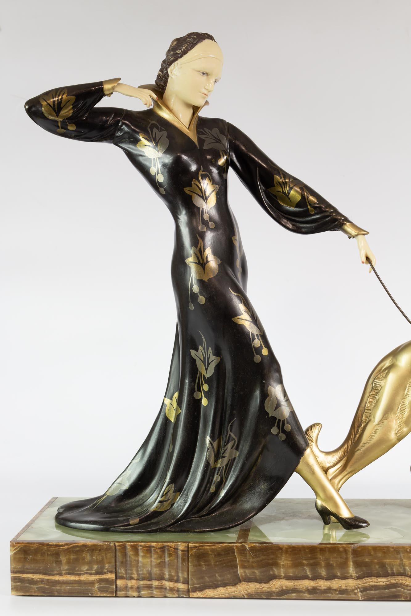 French Art deco sculpture by Menneville and Rochard