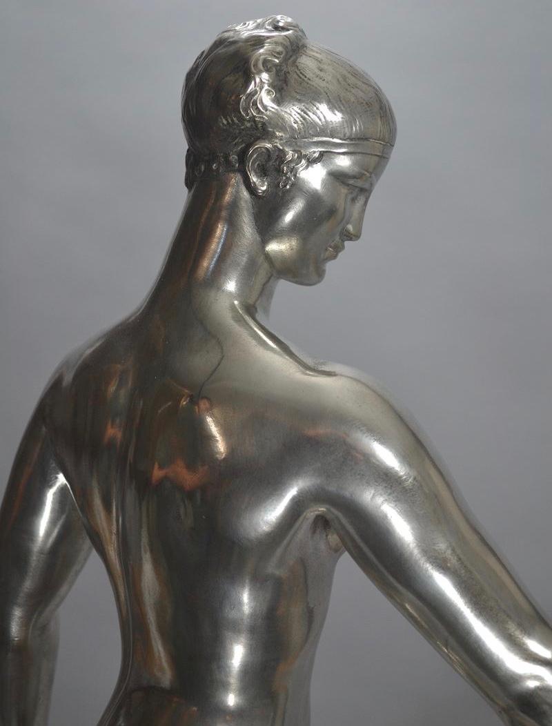 French Art Deco Sculpture by Raymond Leon Rivoire Titled 'FEMME AU LEVRIER'