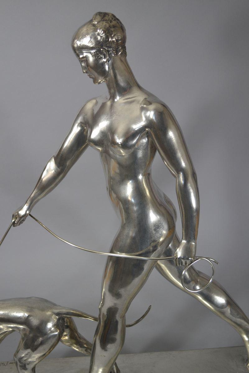Art Deco Sculpture by Raymond Leon Rivoire Titled 'FEMME AU LEVRIER' In Good Condition In Oakland, CA
