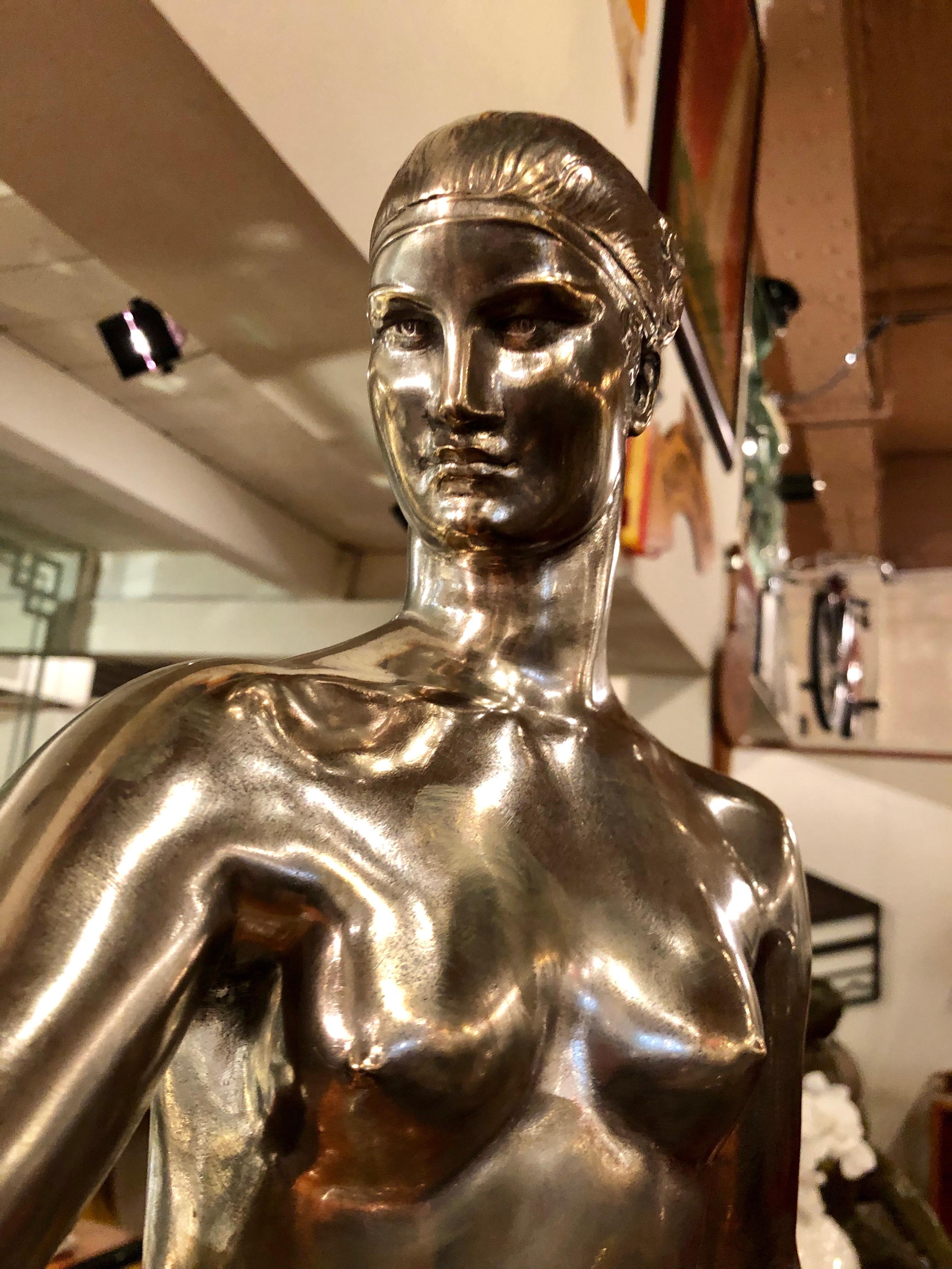 Mid-20th Century Art Deco Sculpture by Raymond Leon Rivoire Titled 'FEMME AU LEVRIER'