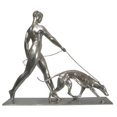 Art Deco Sculpture by Raymond Leon Rivoire Titled 'FEMME AU LEVRIER'