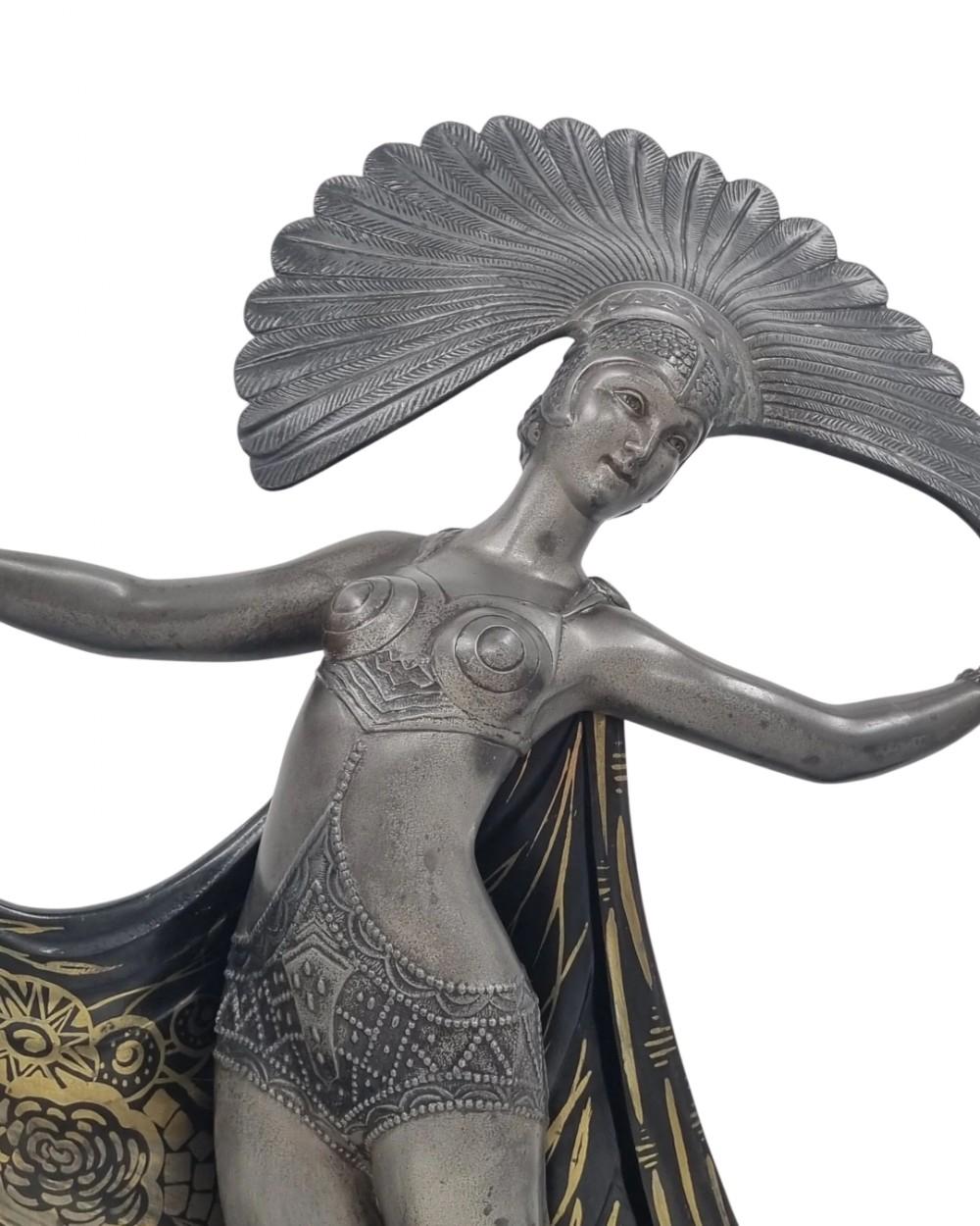 Art Deco Sculpture Cabaret Dancer with a Peacock by Gibert For Sale 1