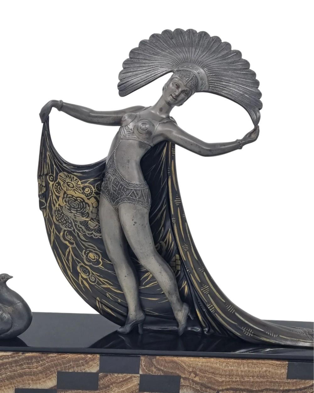 Art Deco Sculpture Cabaret Dancer with a Peacock by Gibert For Sale 2
