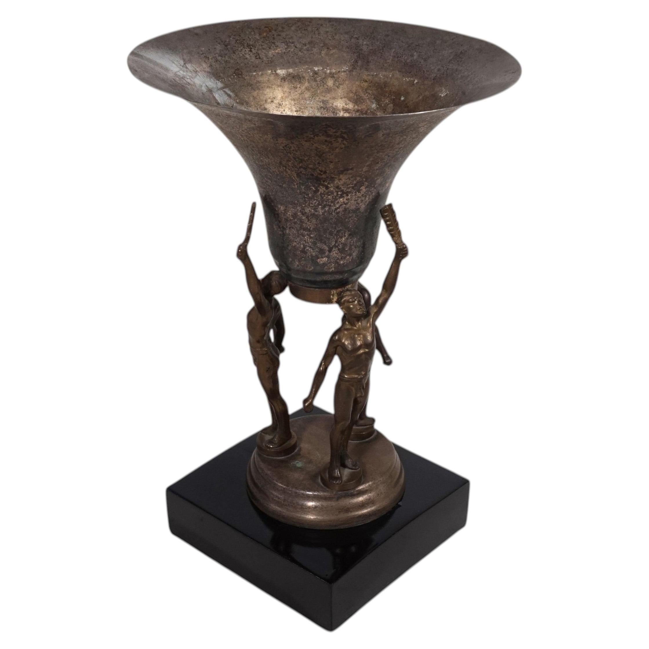 Art Deco Centerpiece Sculpture, Bronzed Brass & Spelter, France, 1930 For Sale