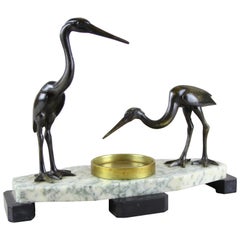 Antique Art Deco Sculpture "Cranes" Bronze/ Marble, France, circa 1925